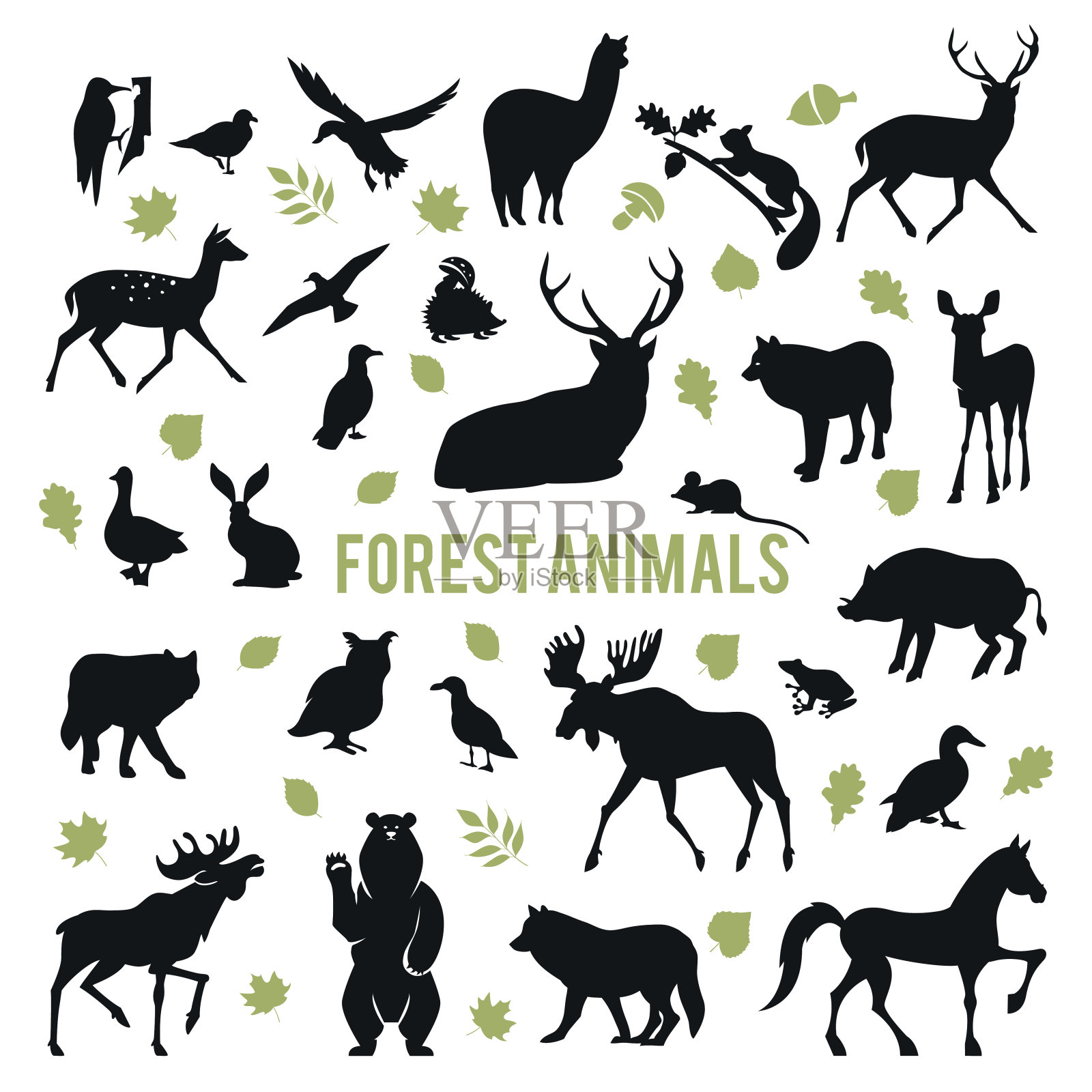 森林动物的剪影。插画图片素材
