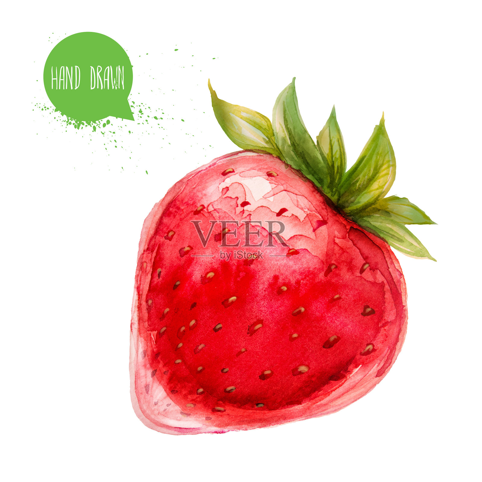 手绘和水彩成熟的草莓。孤立在白色背景上。浆果和水果插图。插画图片素材