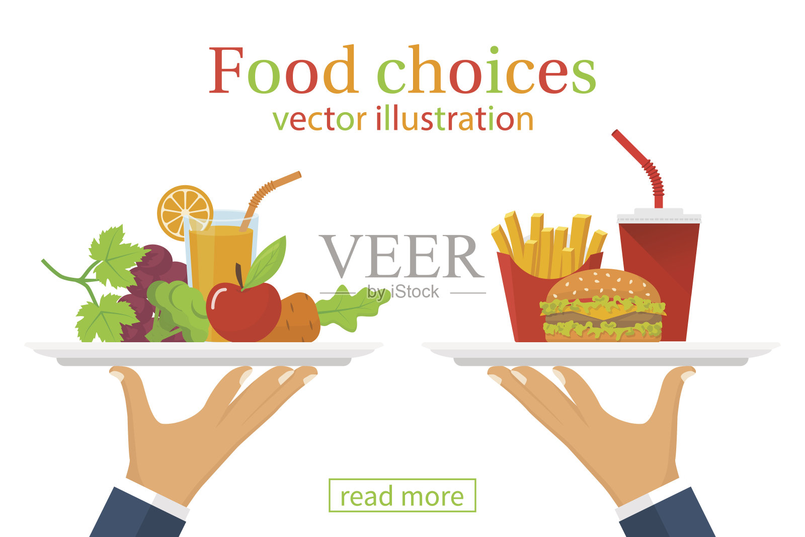 食物的选择。健康和垃圾食品。插画图片素材