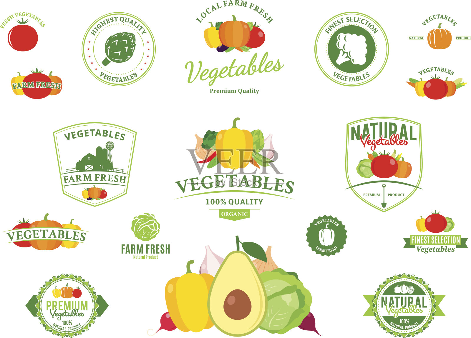 采购产品蔬菜标签，蔬菜图标和设计元素插画图片素材