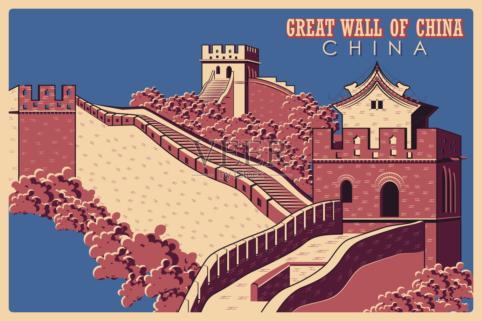中国长城的复古海报设计模板素材