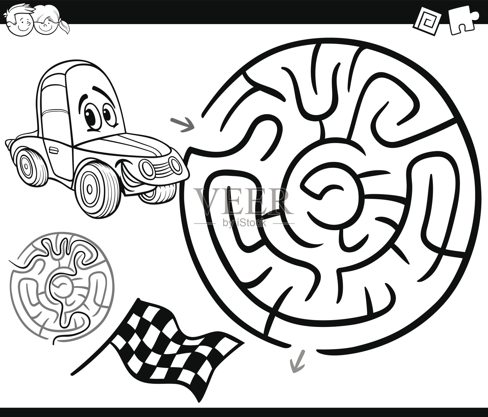 迷宫与汽车着色页插画图片素材