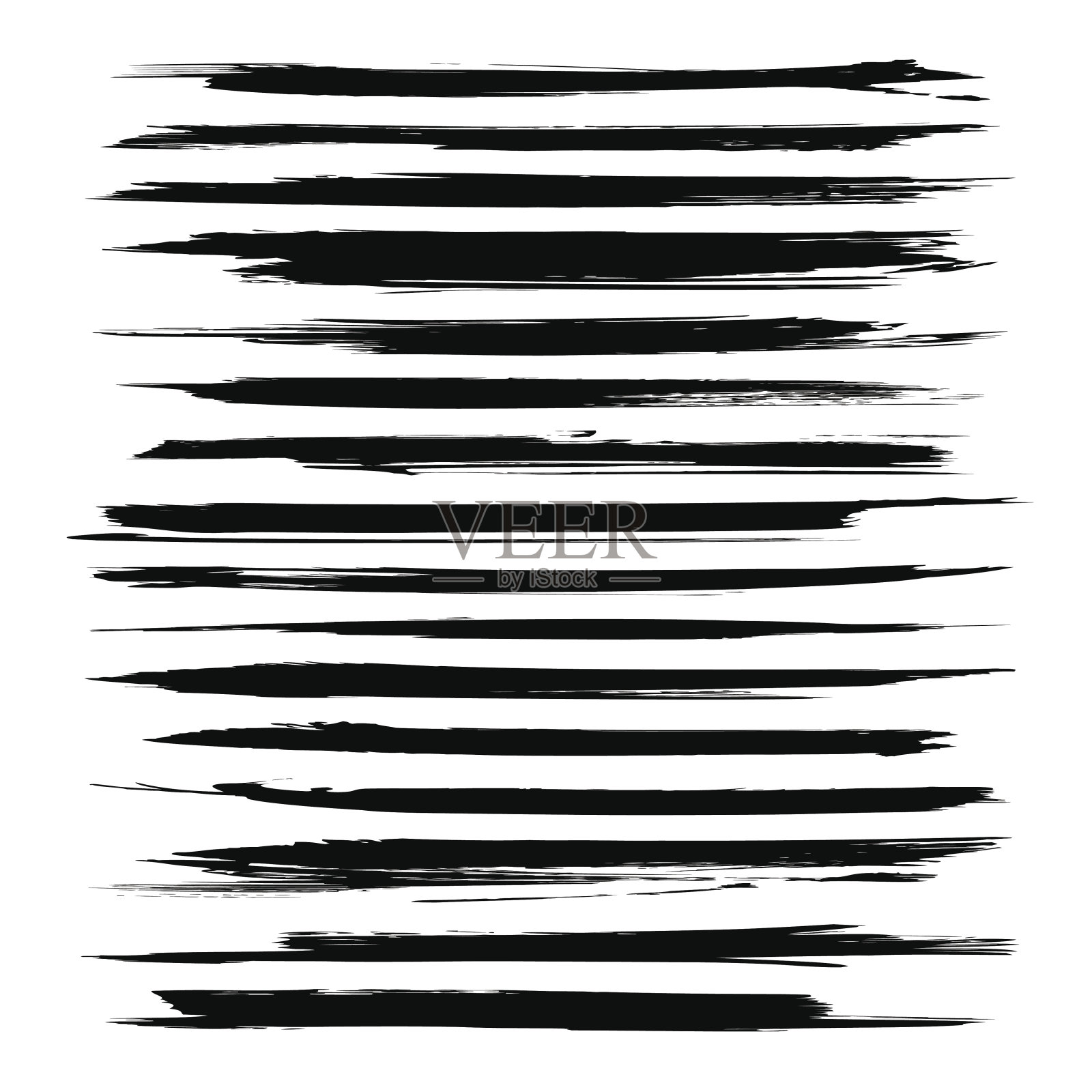 抽象薄黑色纹理笔触大集孤立在白色上插画图片素材