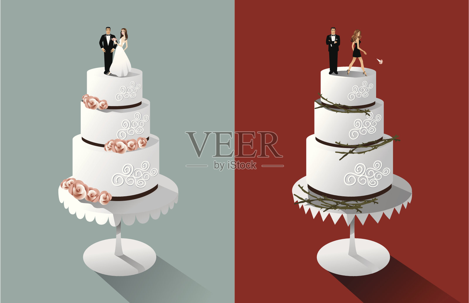 结婚和离婚蛋糕插画图片素材