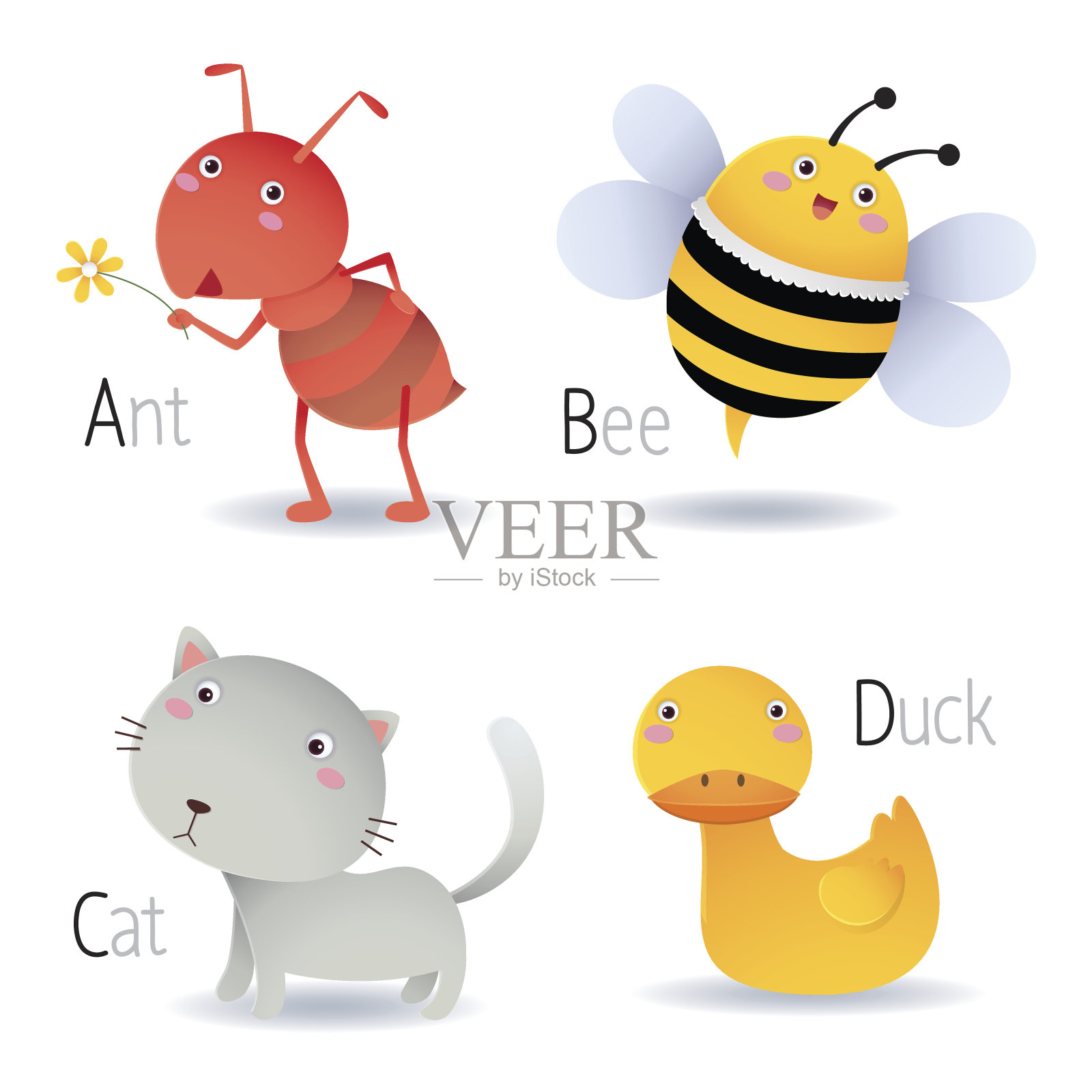 从A到D的动物字母表设计元素图片