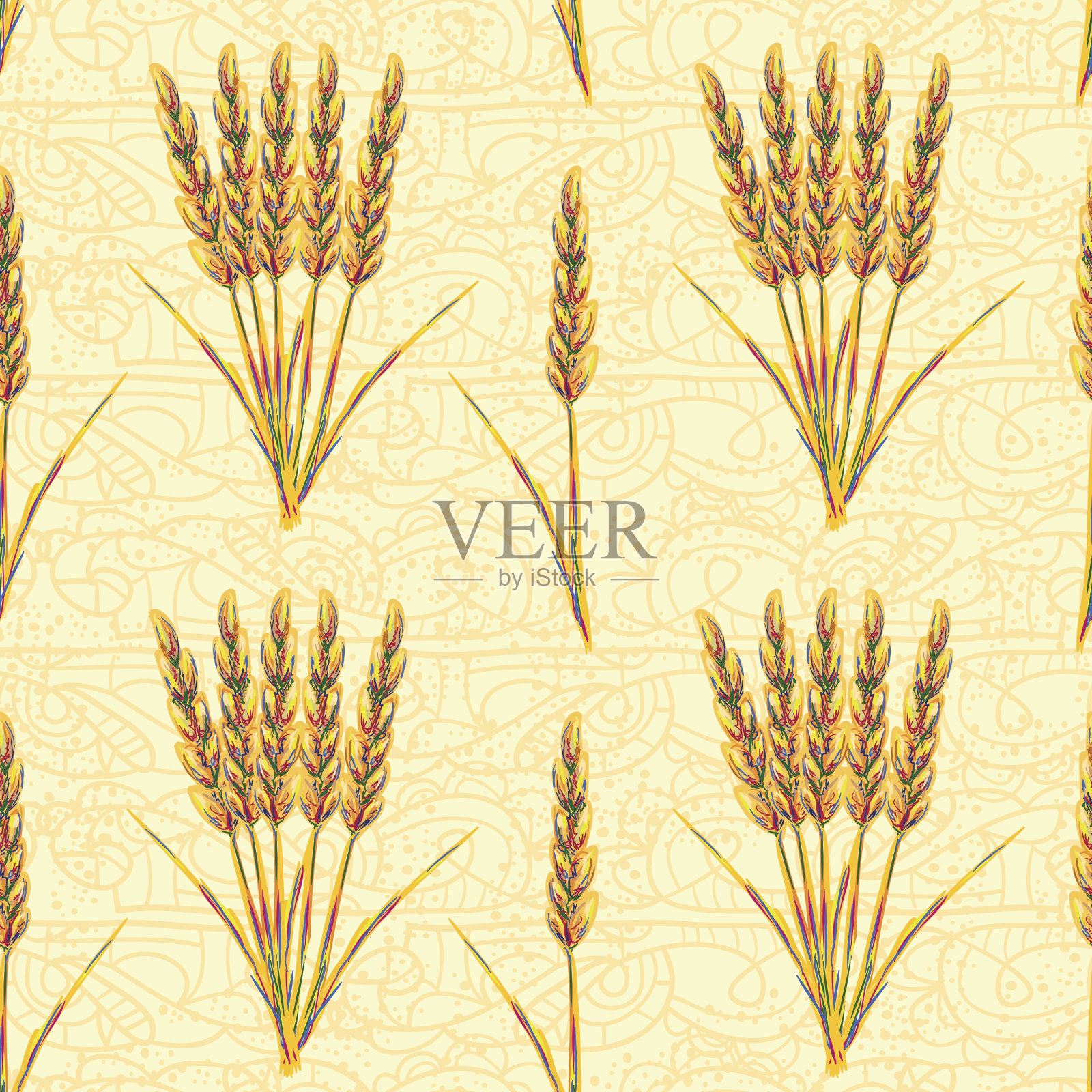 无缝模式与小麦穗插画图片素材