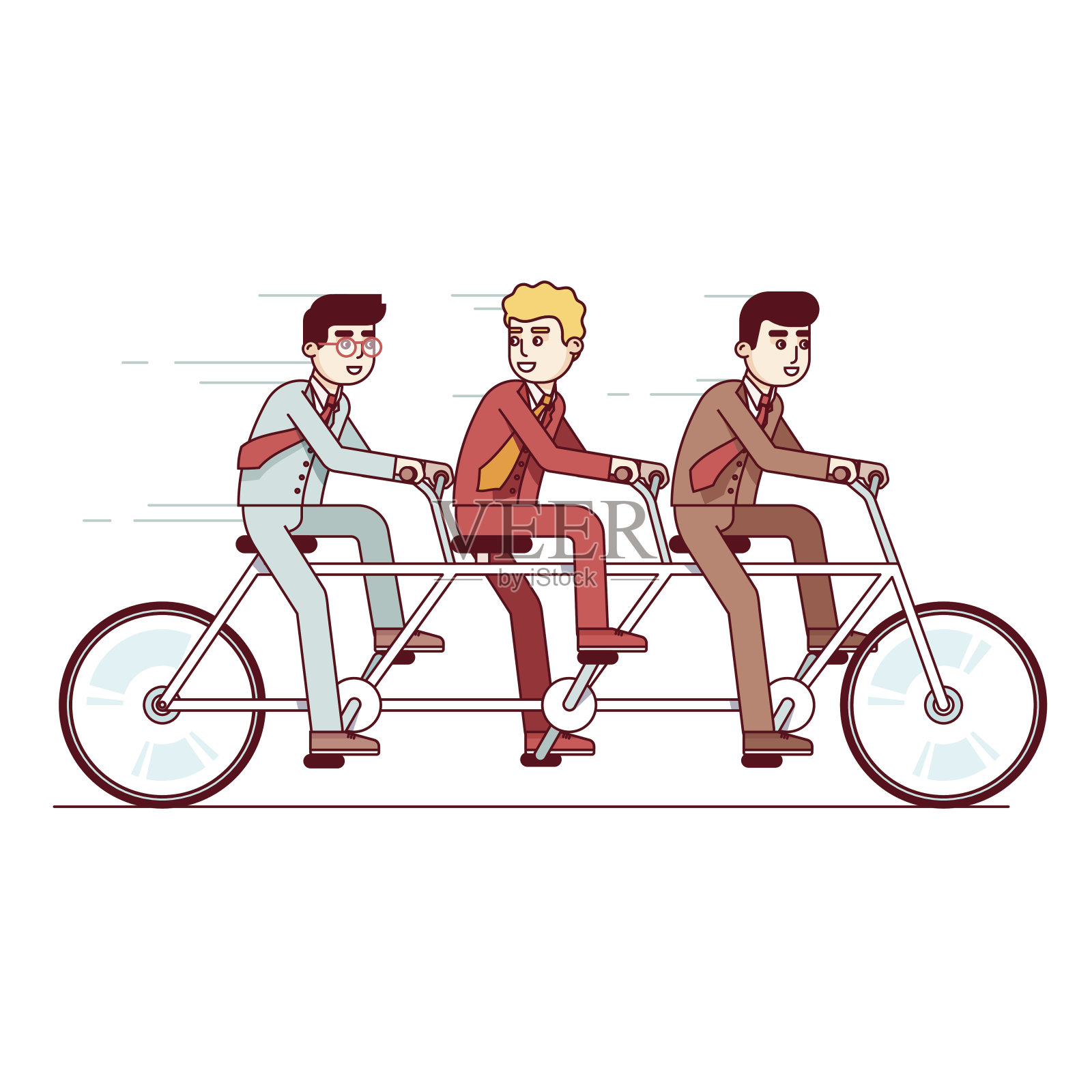 商业人士团队骑双人自行车插画图片素材