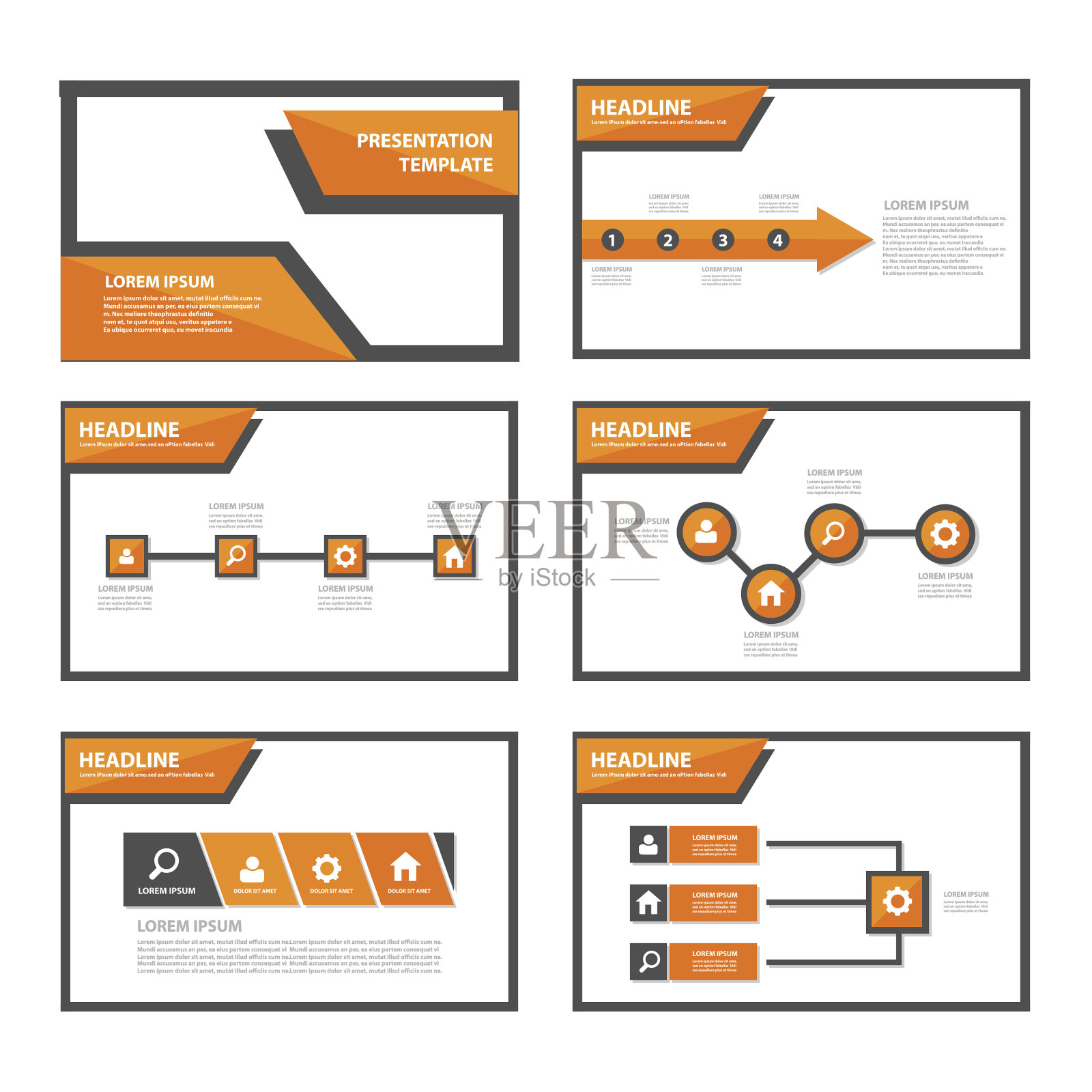 橙色多功能信息图表演示模板平面设计设计模板素材