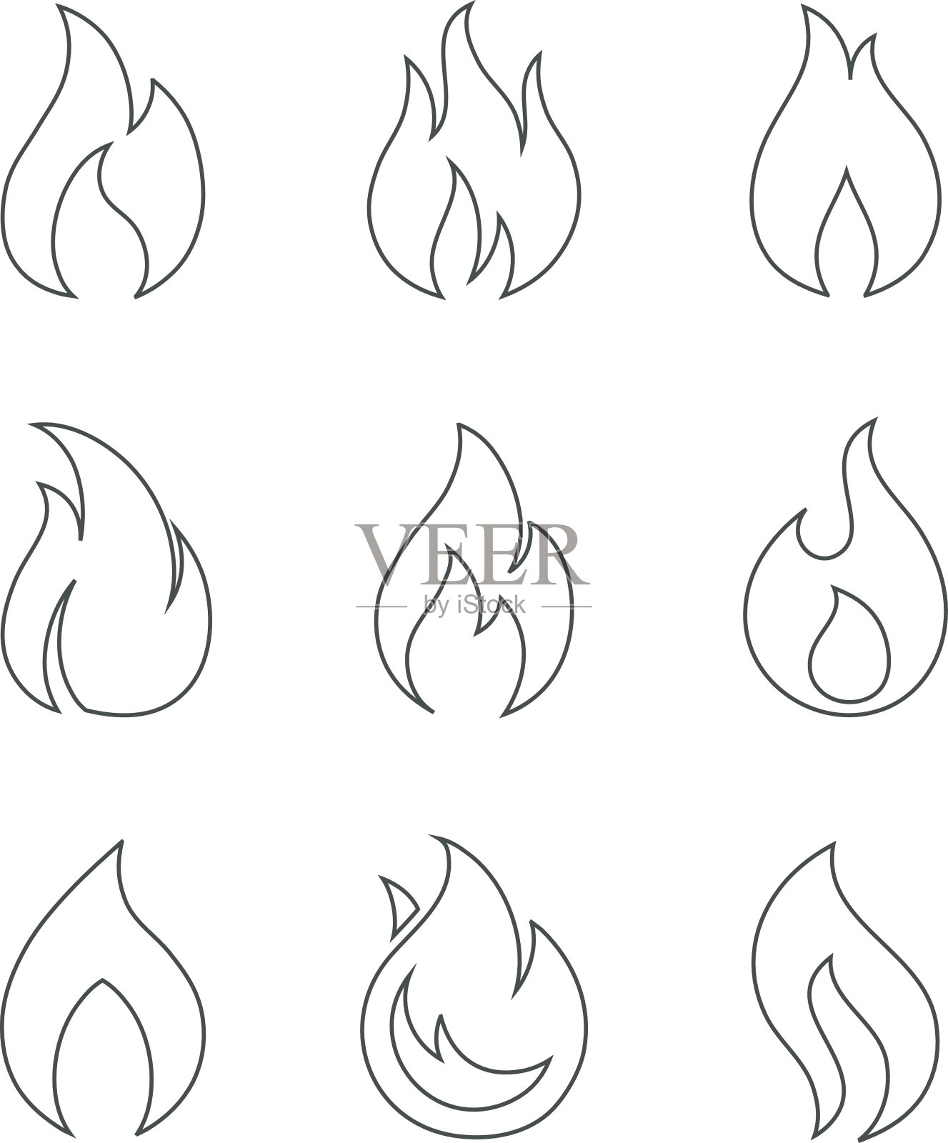 燃烧的火轮廓图标在白色的背景图标素材