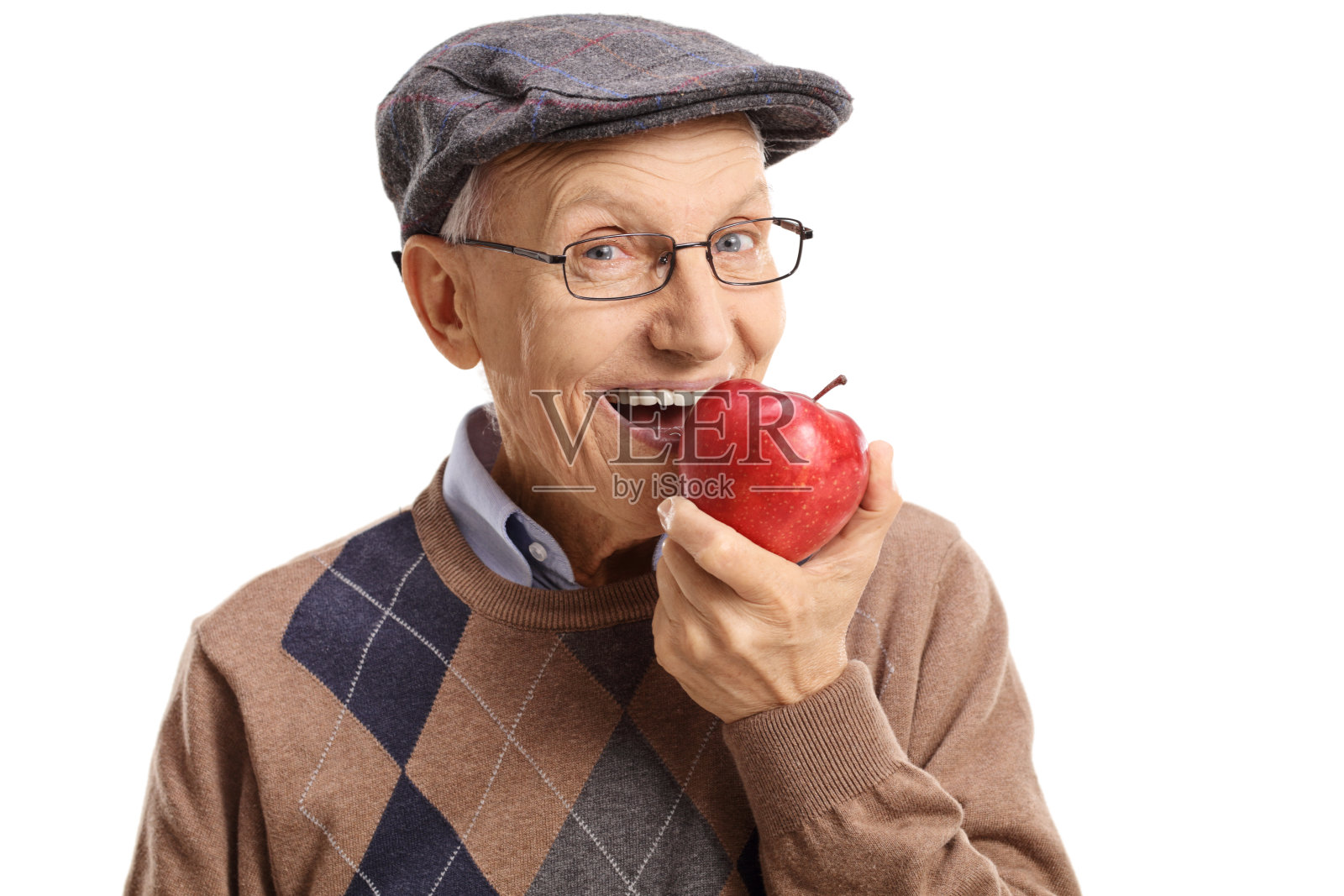老年人吃苹果照片摄影图片