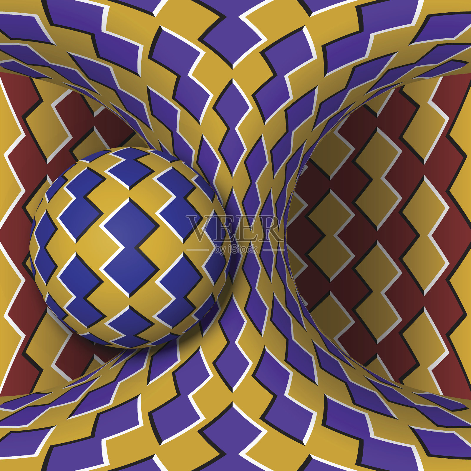 光学运动错觉插图。一个球体围绕一个运动的双曲面旋转。超现实主义风格的抽象幻想。插画图片素材