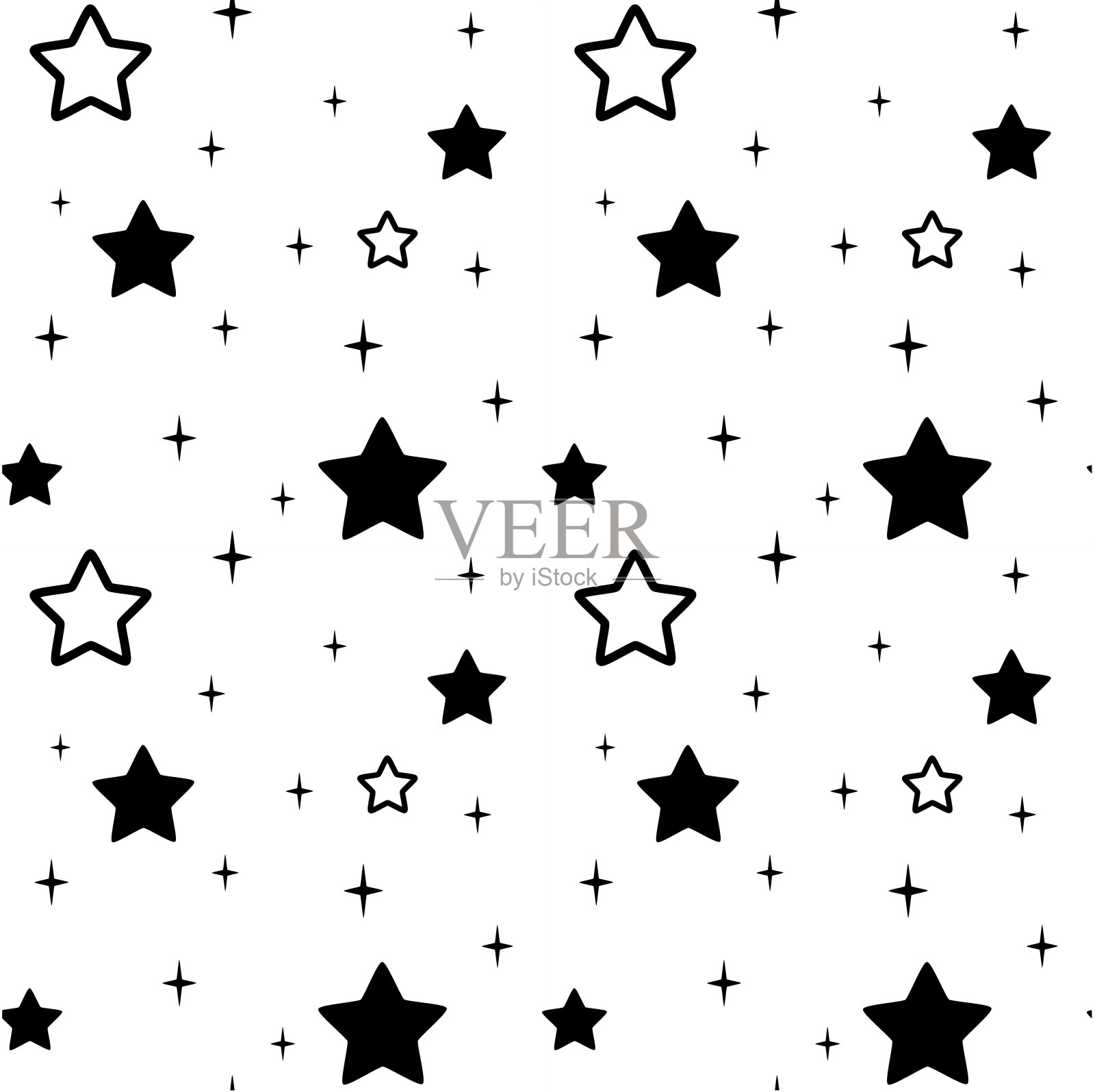 黑白无缝矢量图案背景插图与星星插画图片素材