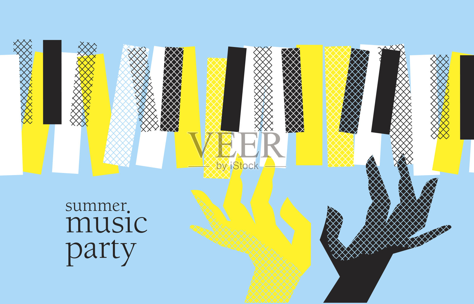 概念现代音乐海报矢量插图。印刷和网页设计模板夏季钢琴音乐会，派对，爵士乐会议插画图片素材