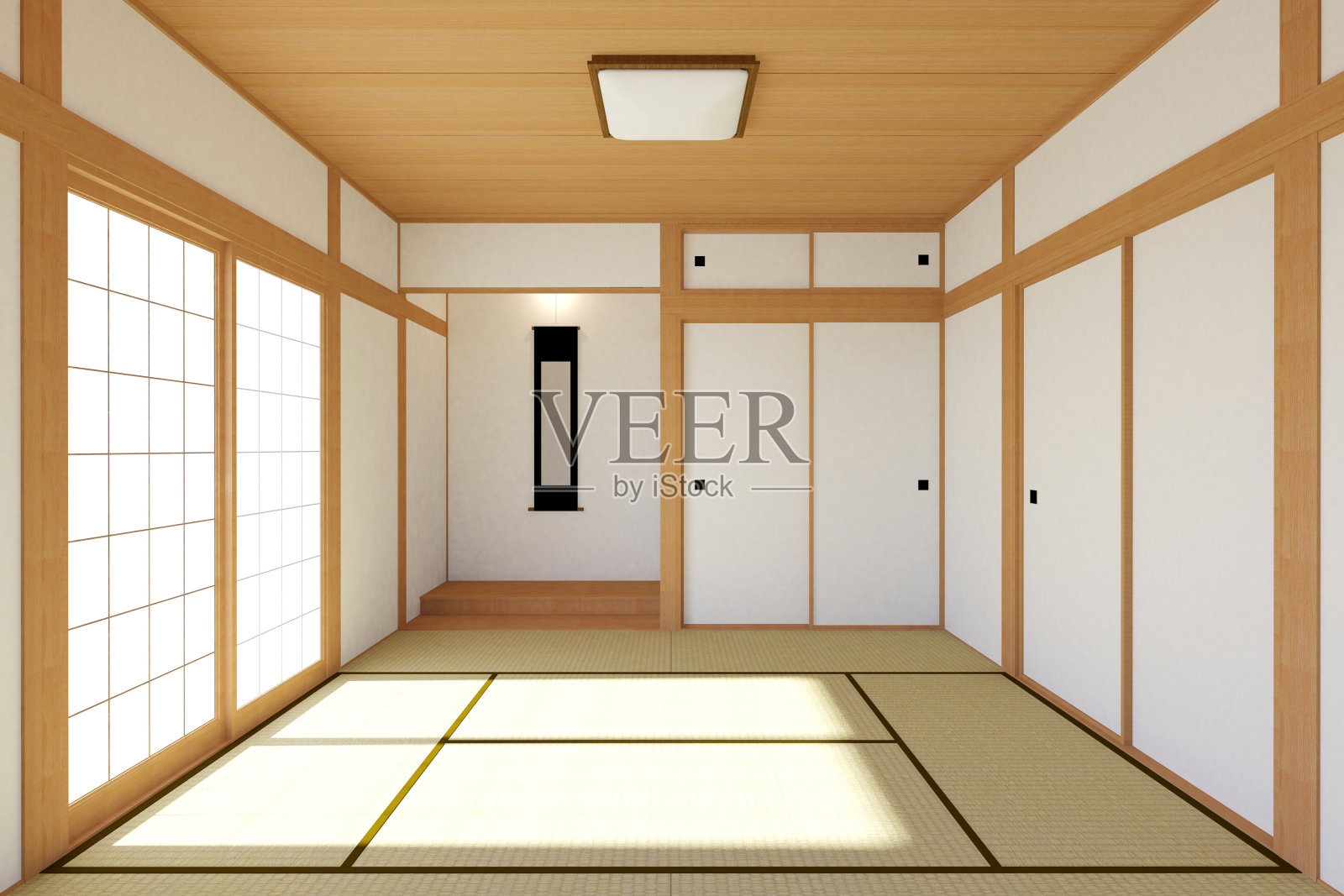 空的日本客厅内部在传统和最小的设计照片摄影图片