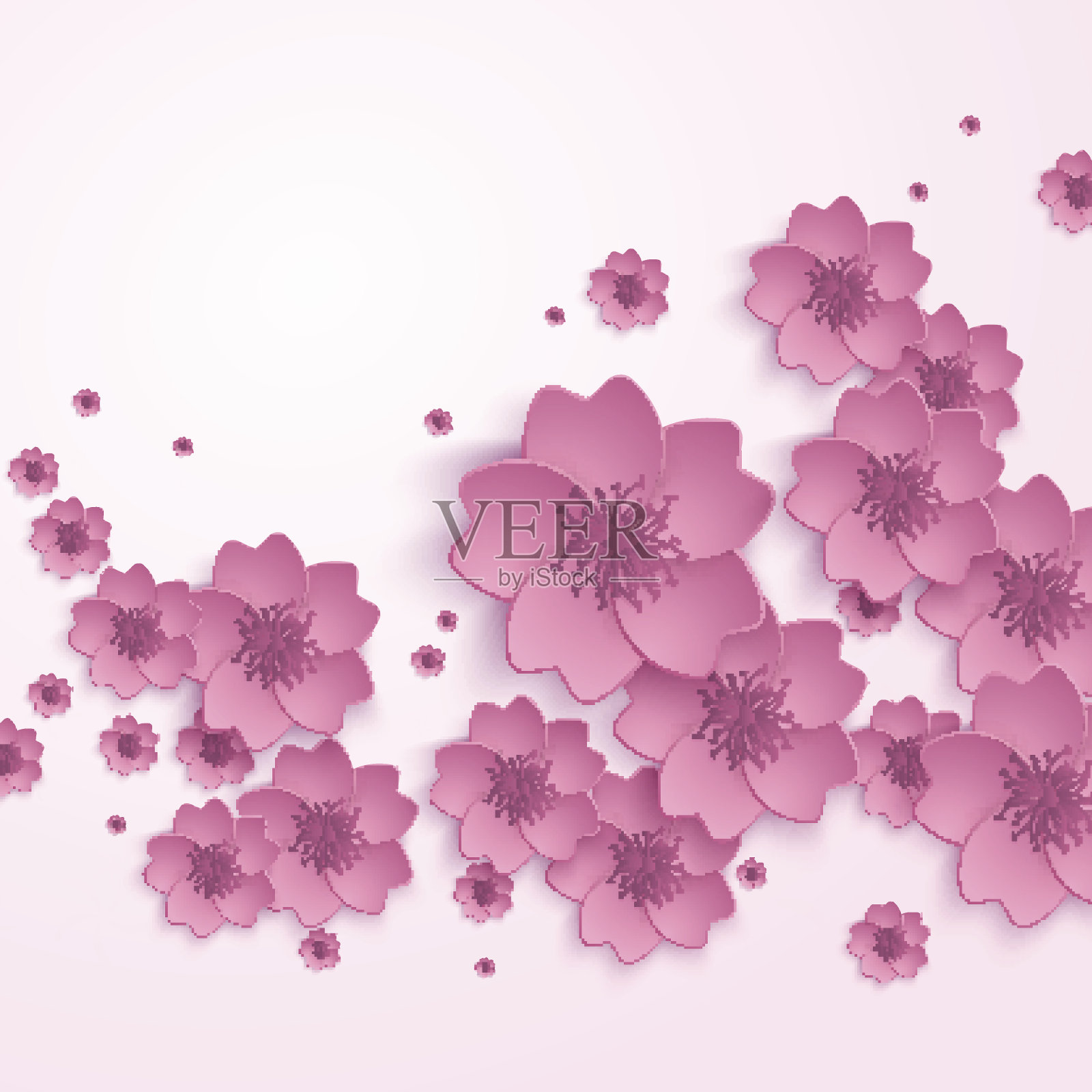 美丽的抽象花卉时尚背景与粉红色的3d花樱花插画图片素材