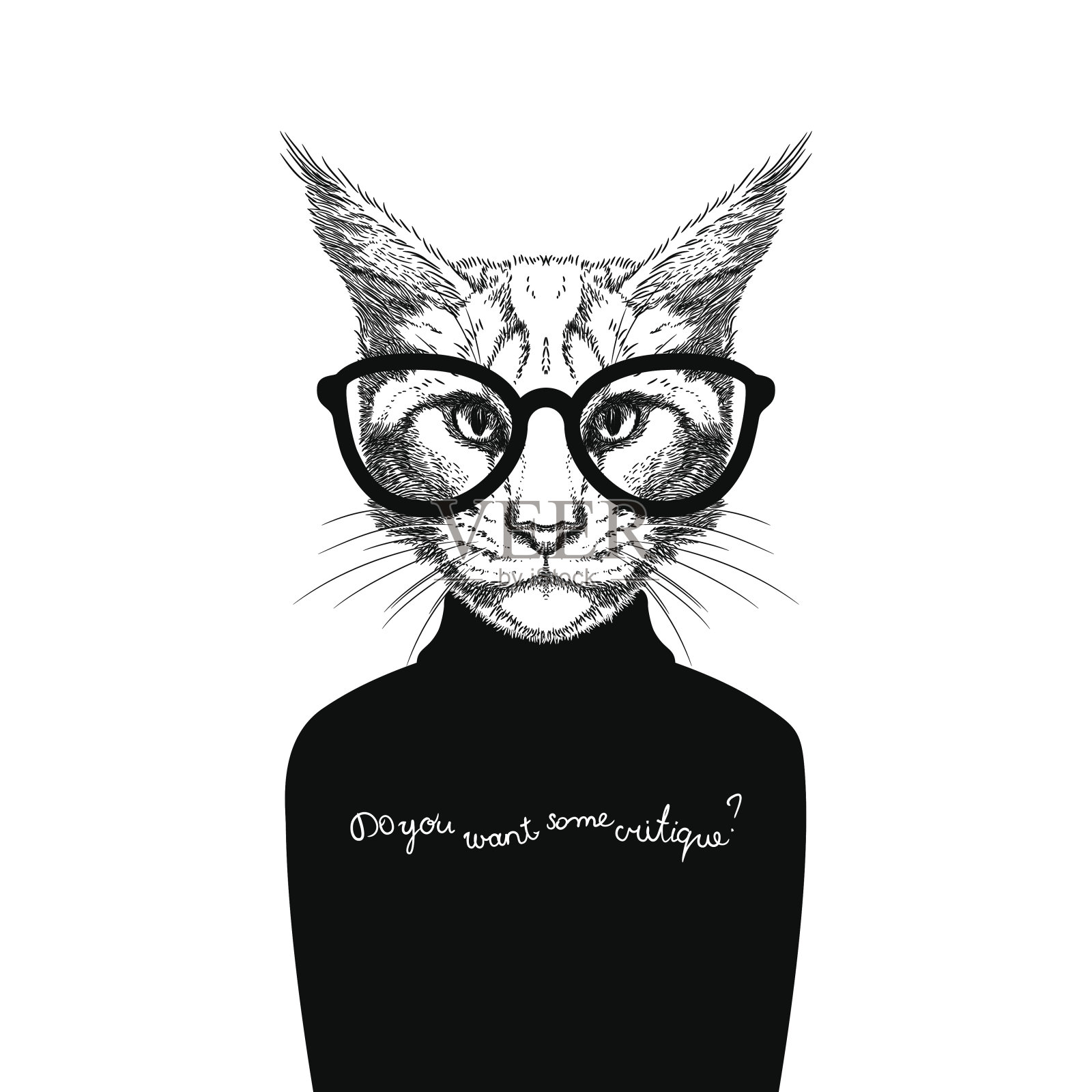 戴着眼镜和一件毛衣的猫插画图片素材