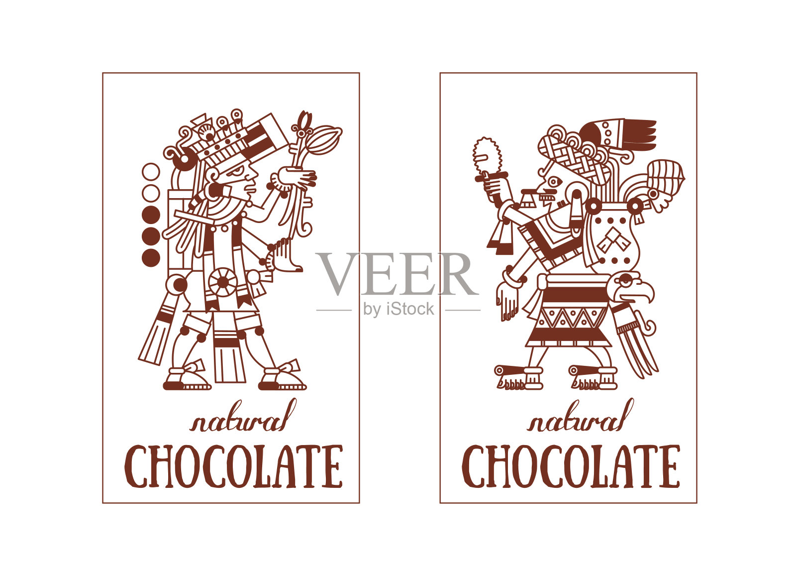 速写阿兹特克可可豆、叶子、豆粒、巧克力图案插画图片素材