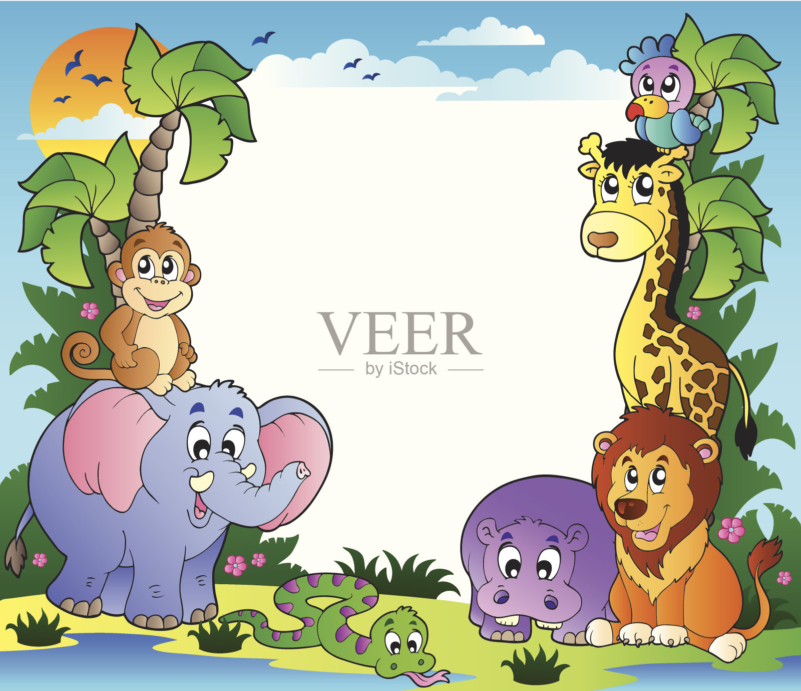 框架与热带动物2插画图片素材