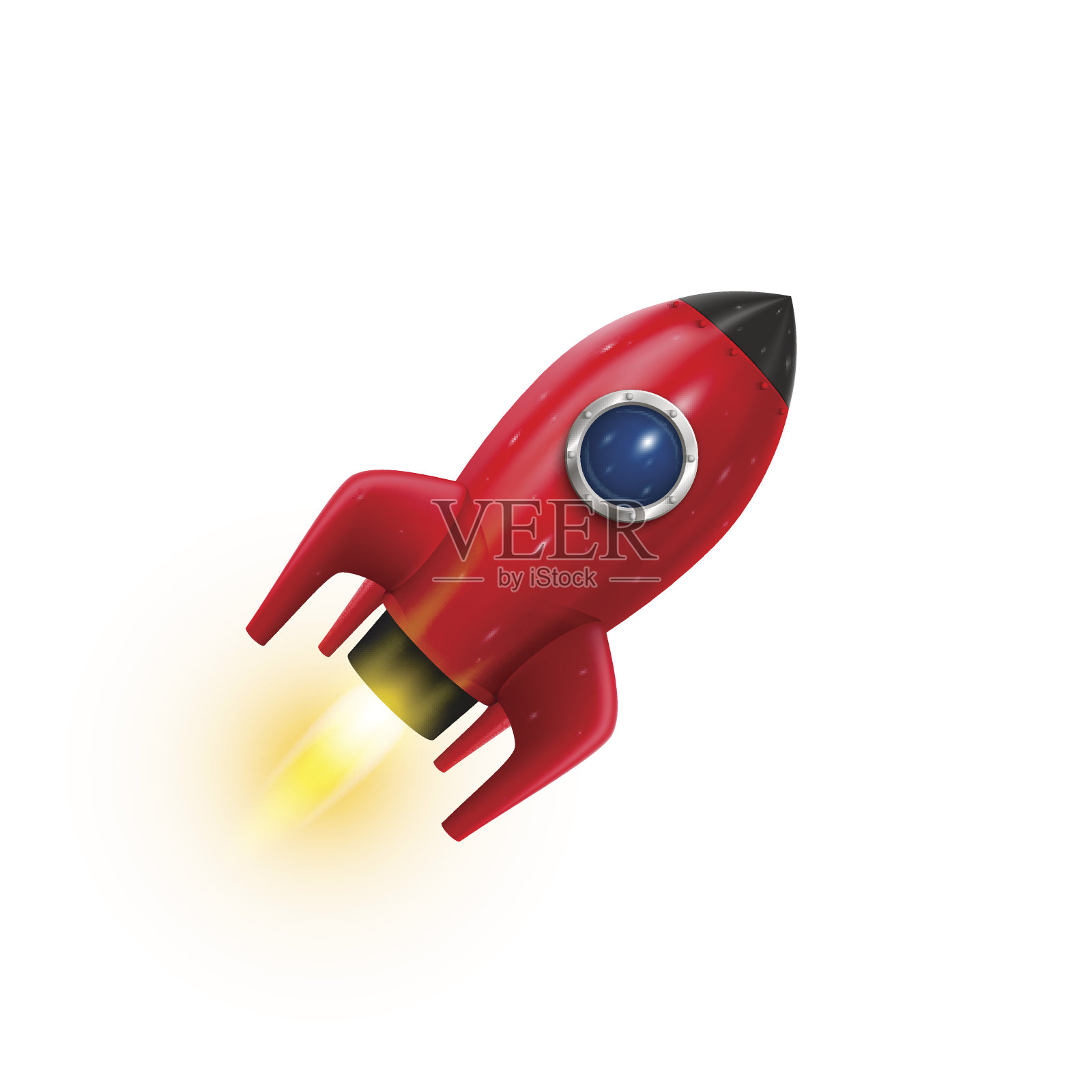 火箭红色图标3d，现实对象白色背景，矢量插图插画图片素材