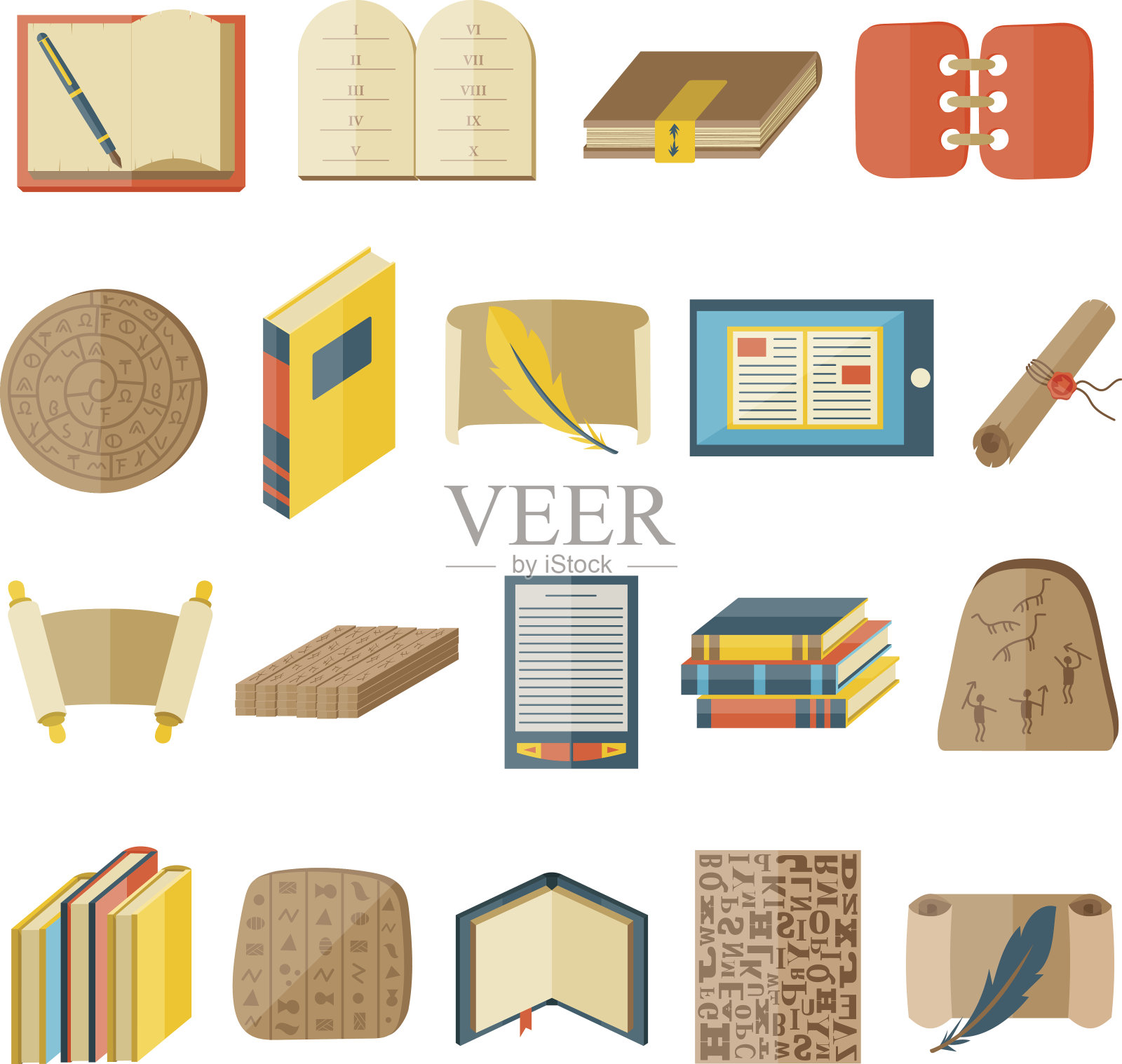 书籍卡通图标包括正常的字体，图书馆教育状态向量图标素材