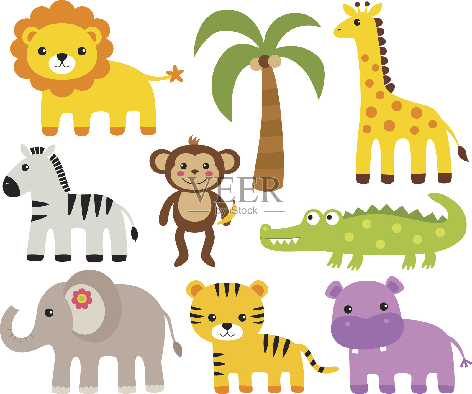 非洲动物组插画图片素材