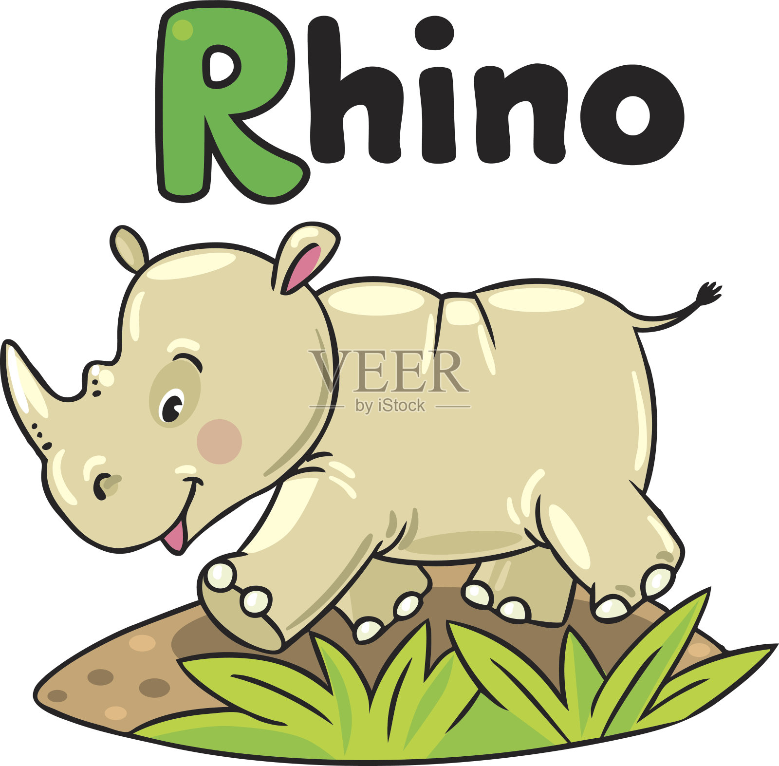 ABC的小犀牛。字母R插画图片素材