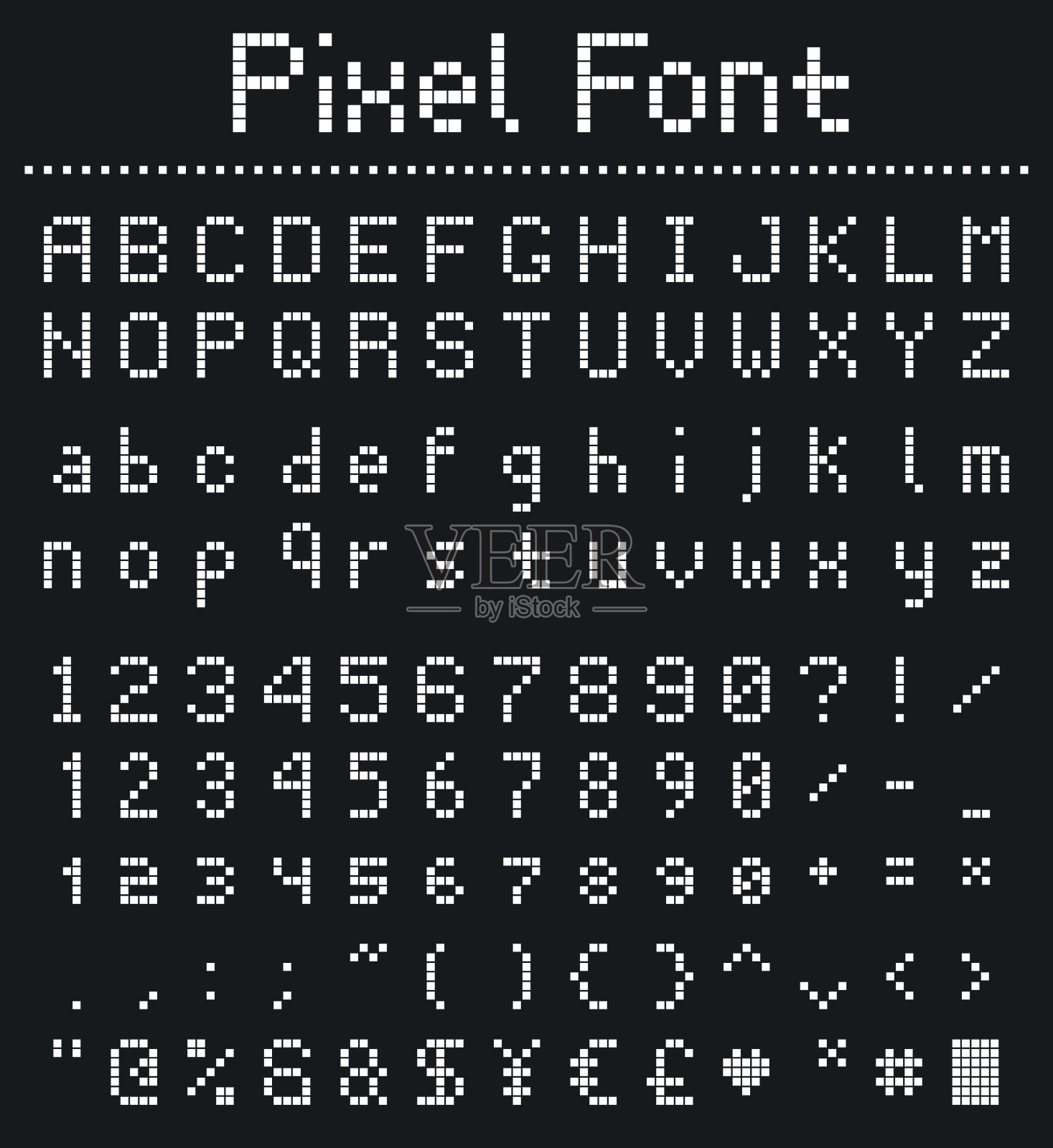 方形像素字体，复古风格的电子游戏字母表插画图片素材