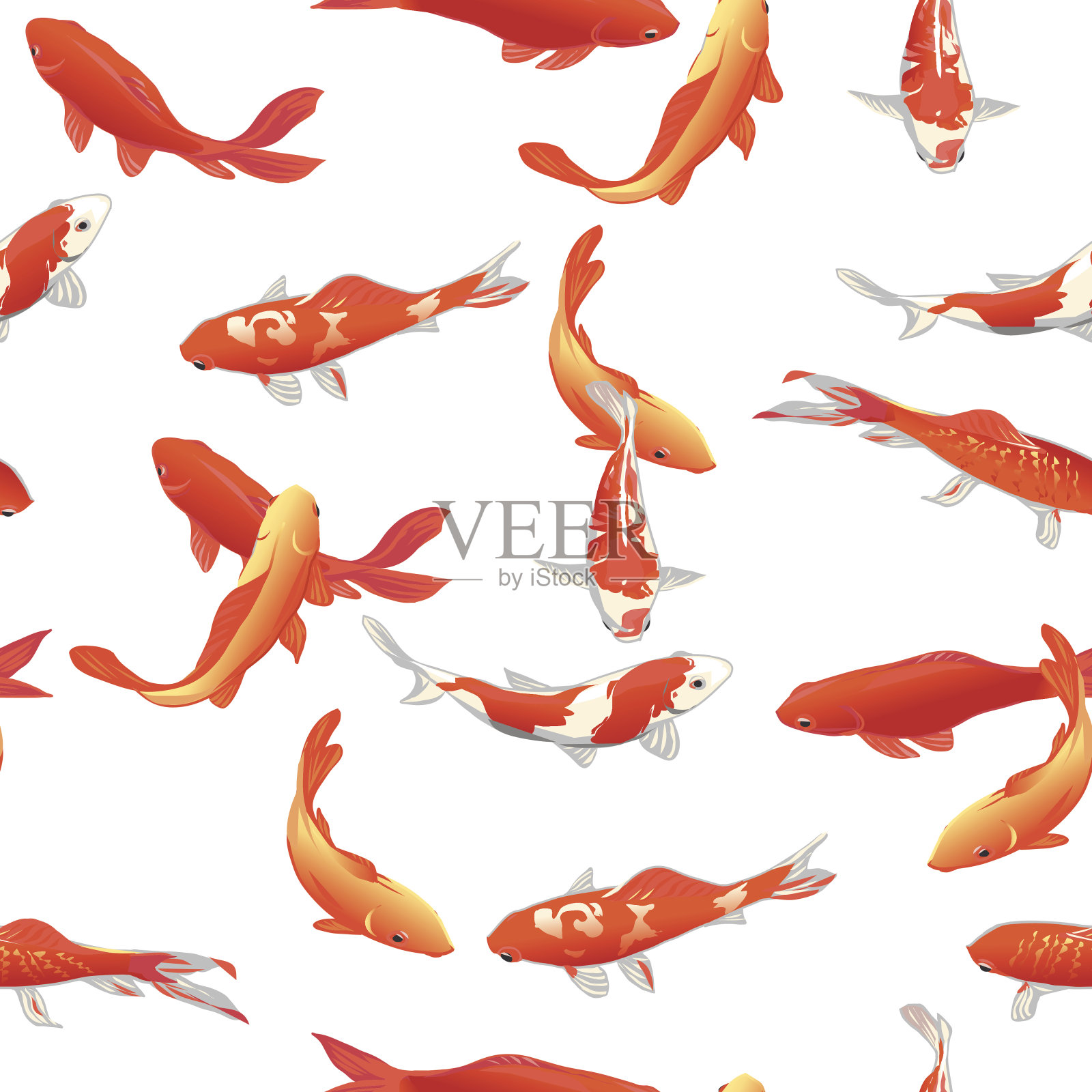锦鲤鱼无缝矢量打印插画图片素材