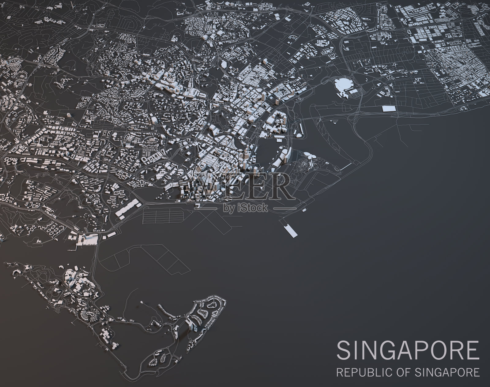 新加坡地图，卫星视图，城市，新加坡共和国照片摄影图片