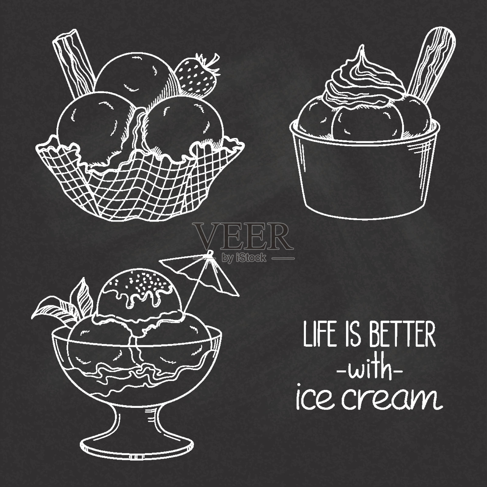 黑板上的冰淇淋碗设计元素图片