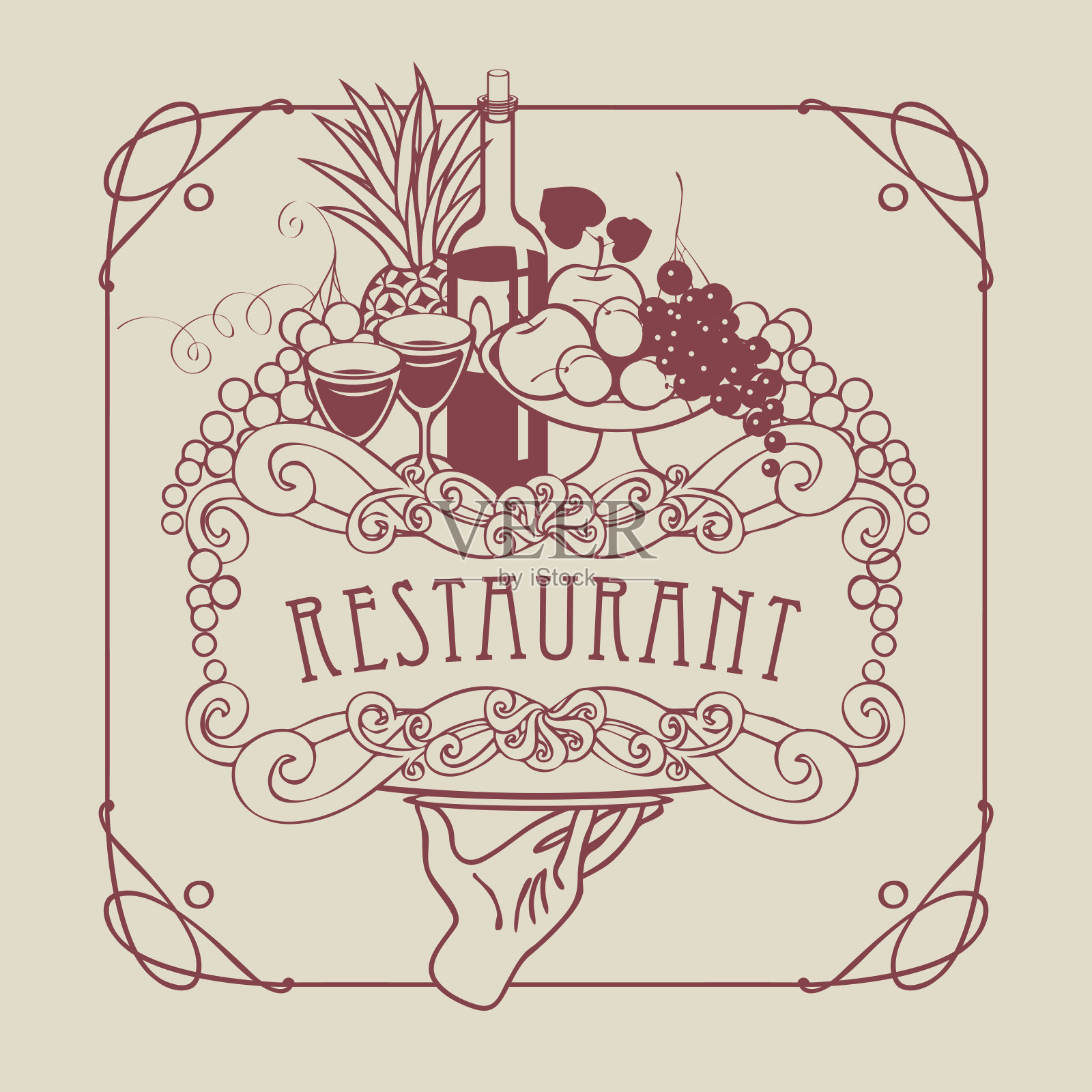 餐厅菜单与手，托盘和静物插画图片素材