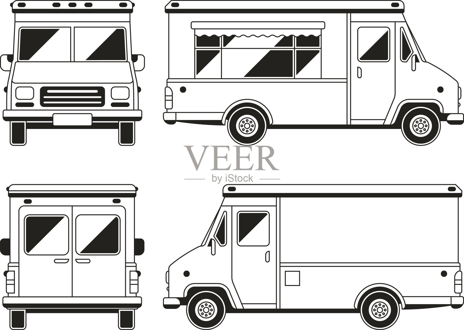空白的商业餐车在不同的角度。轮廓矢量模板为您做广告插画图片素材