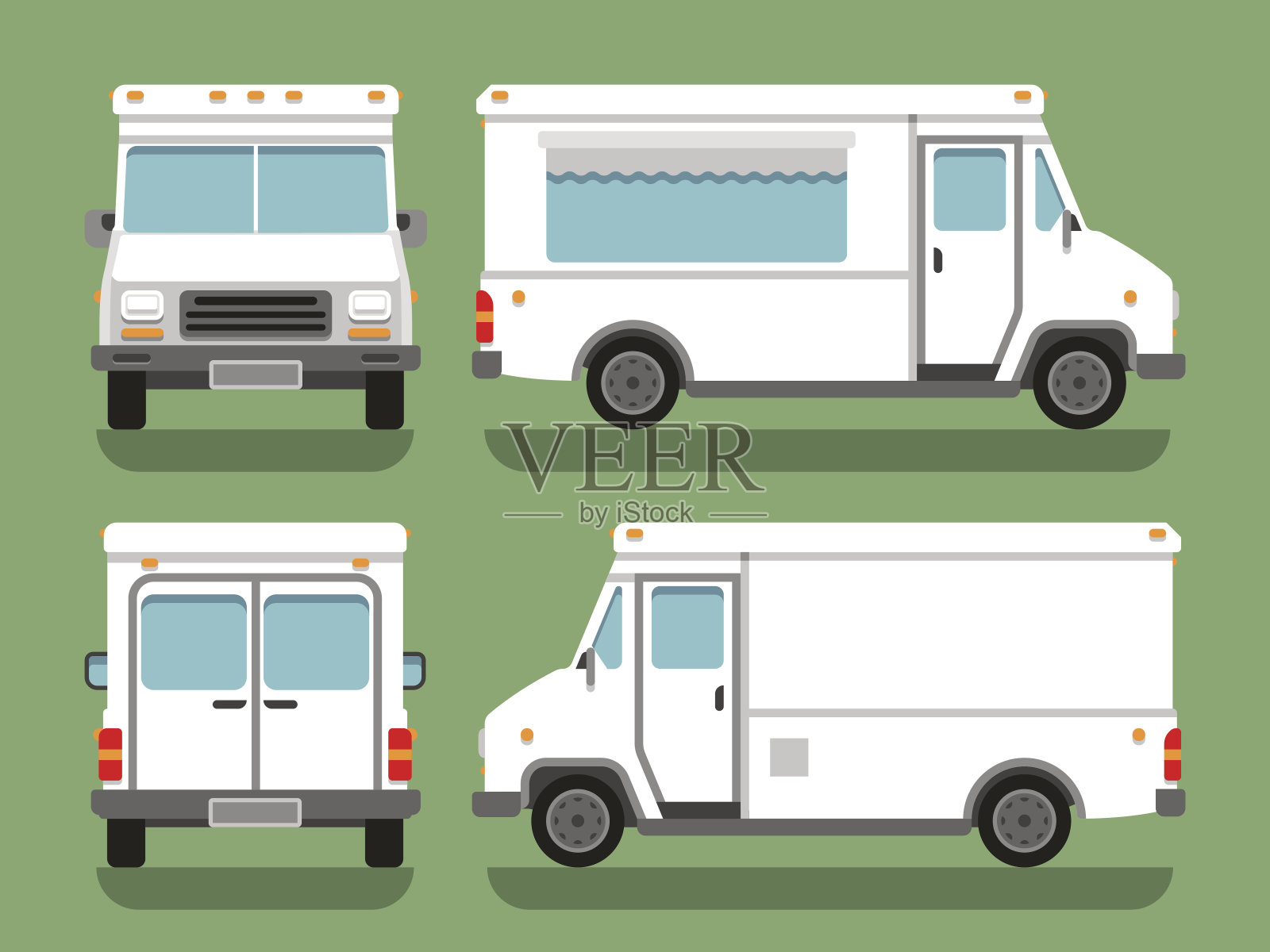 卡通交付白色空白食品盒卡车矢量模型设计元素图片