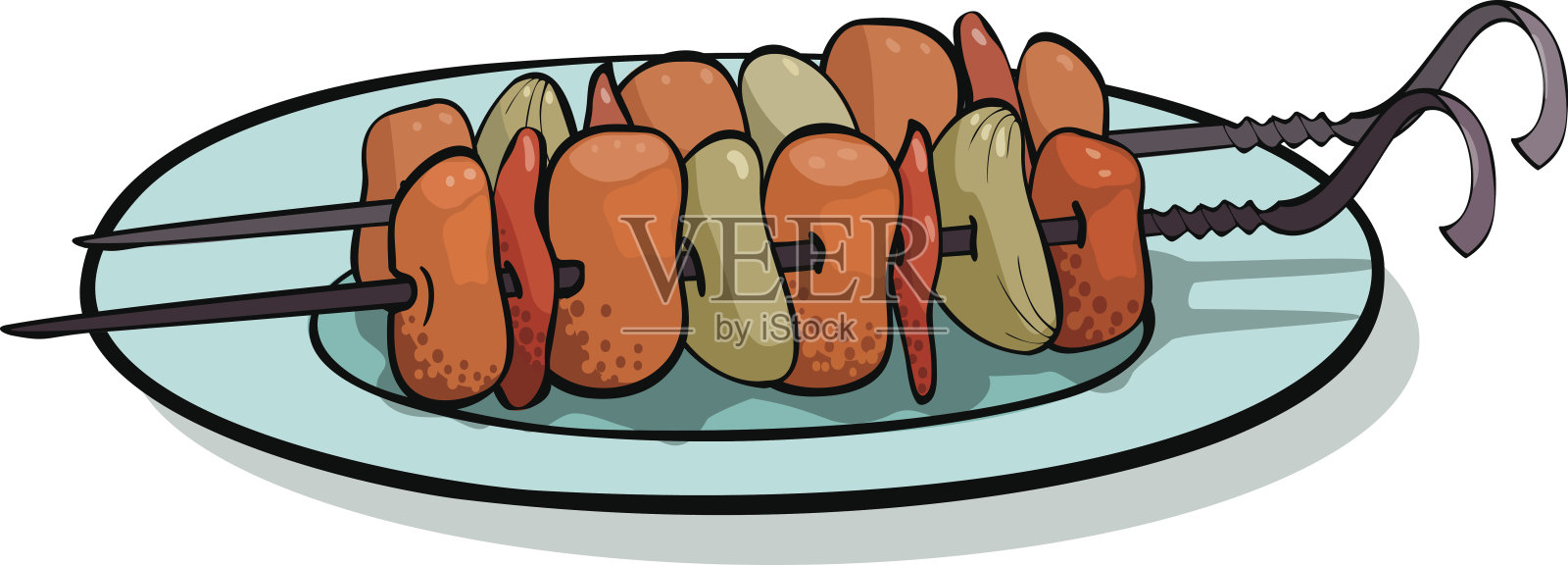 盘子里的肉串和蔬菜串。插画图片素材