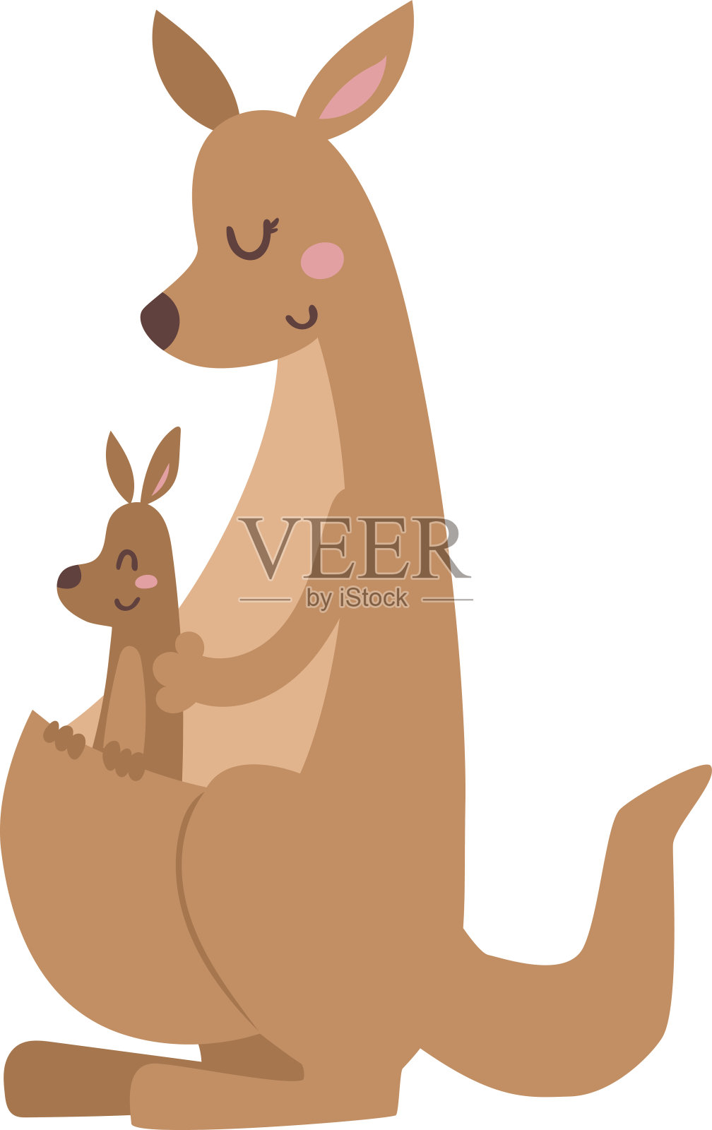 袋鼠卡通澳大利亚动物与婴儿平面矢量插图插画图片素材