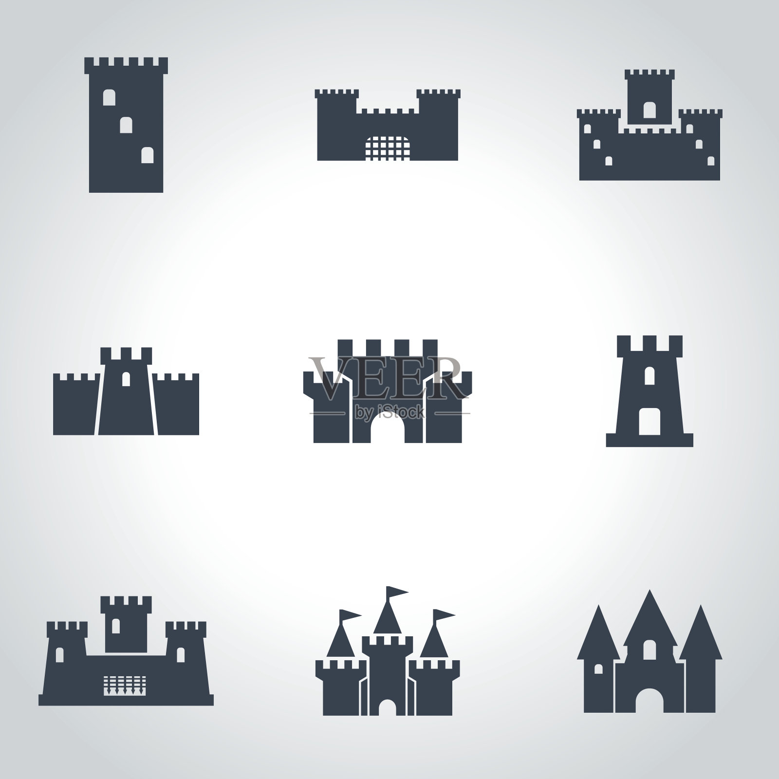 向量黑色城堡图标设置插画图片素材