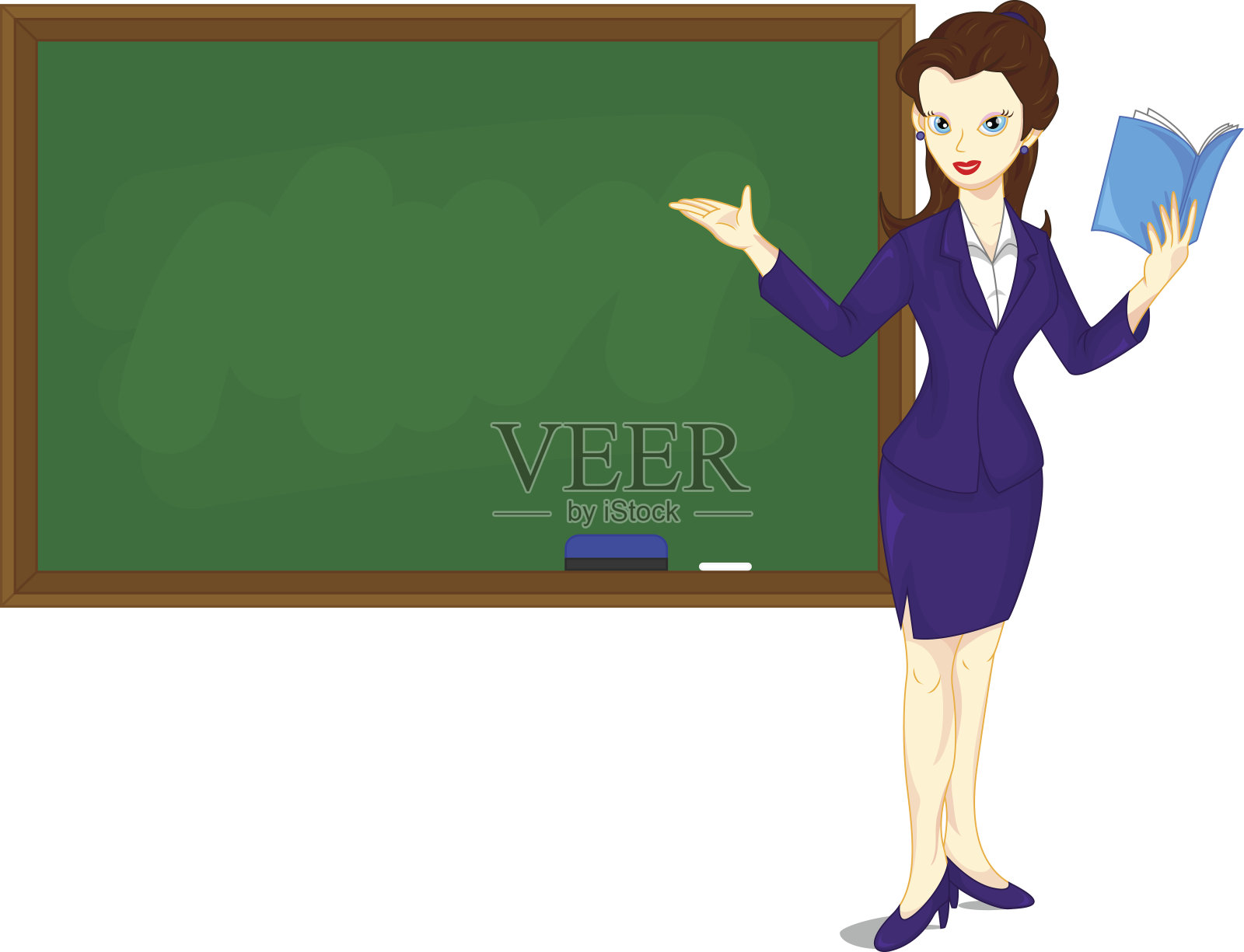 卡通女老师站在黑板旁边插画图片素材