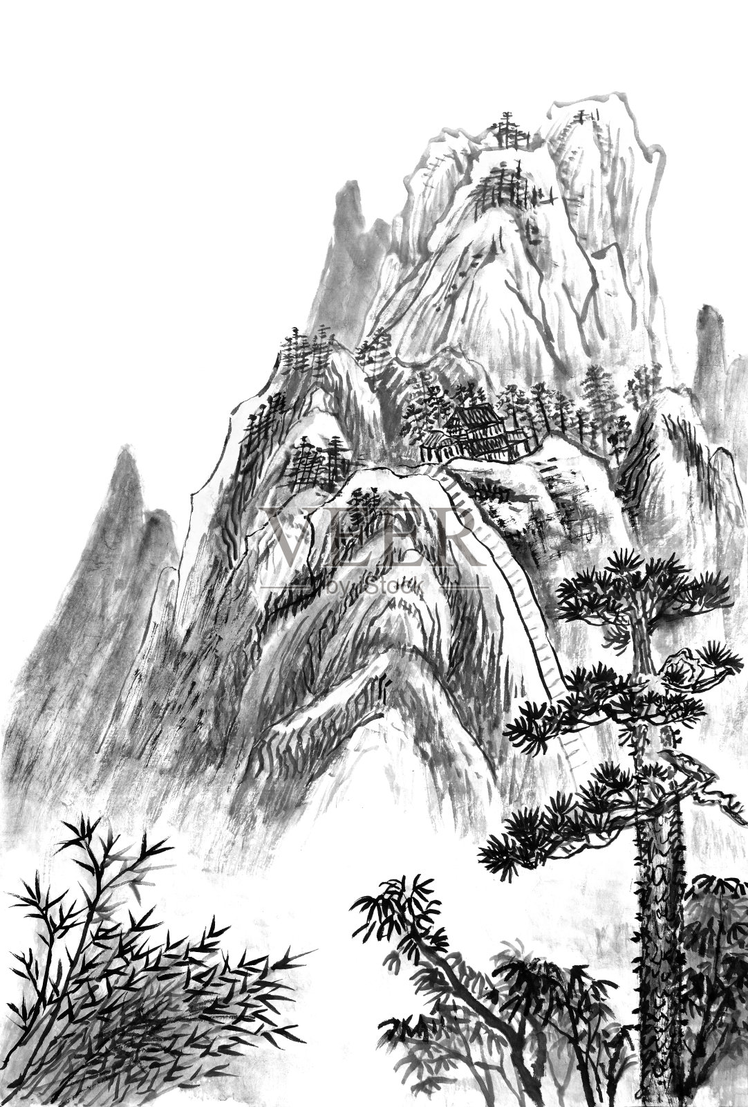 高山中国画插画图片素材