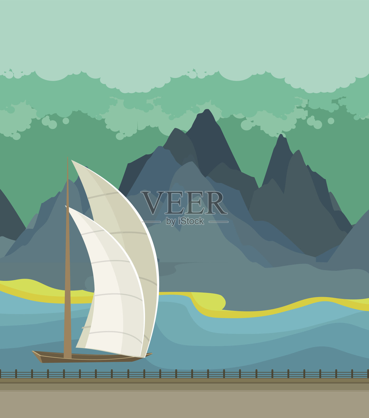 海景与帆船插画图片素材