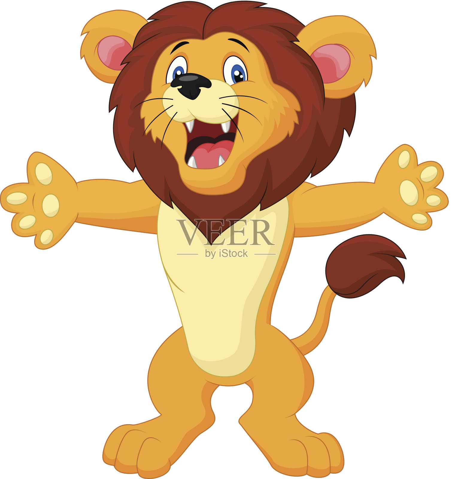 快乐的卡通狮子摆姿势插画图片素材