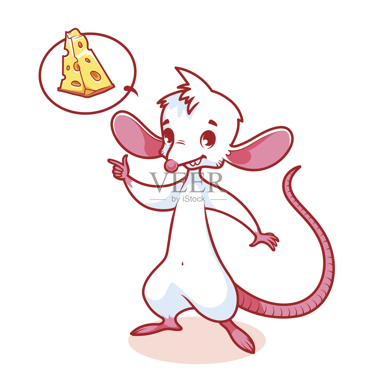 可爱的小白鼠用手指着奶酪插画图片素材
