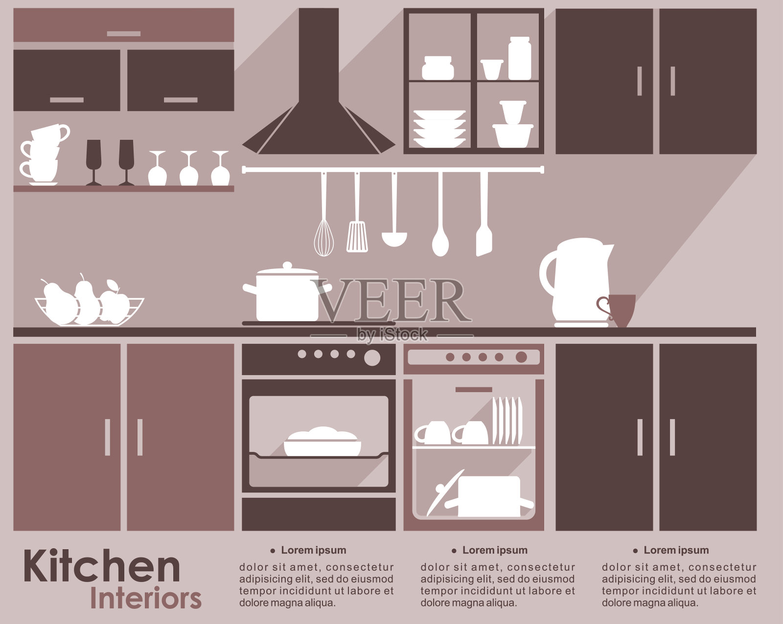 厨房内部平面信息图形设计插画图片素材