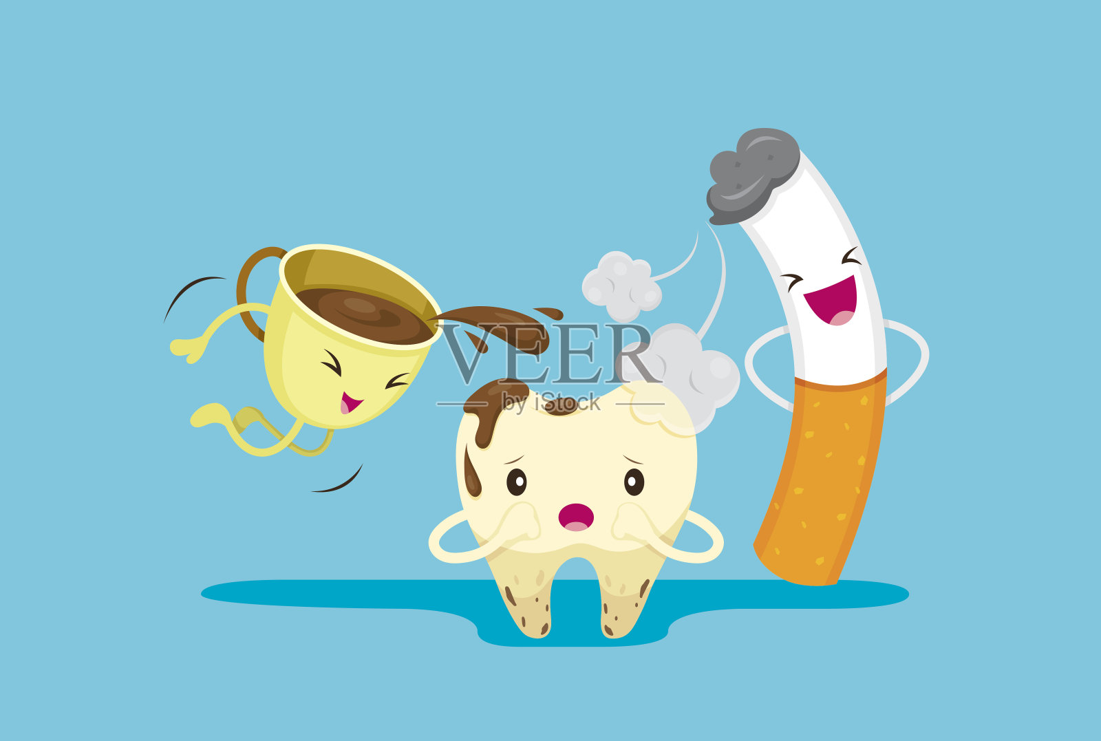 吸烟和咖啡导致的蛀牙问题插画图片素材