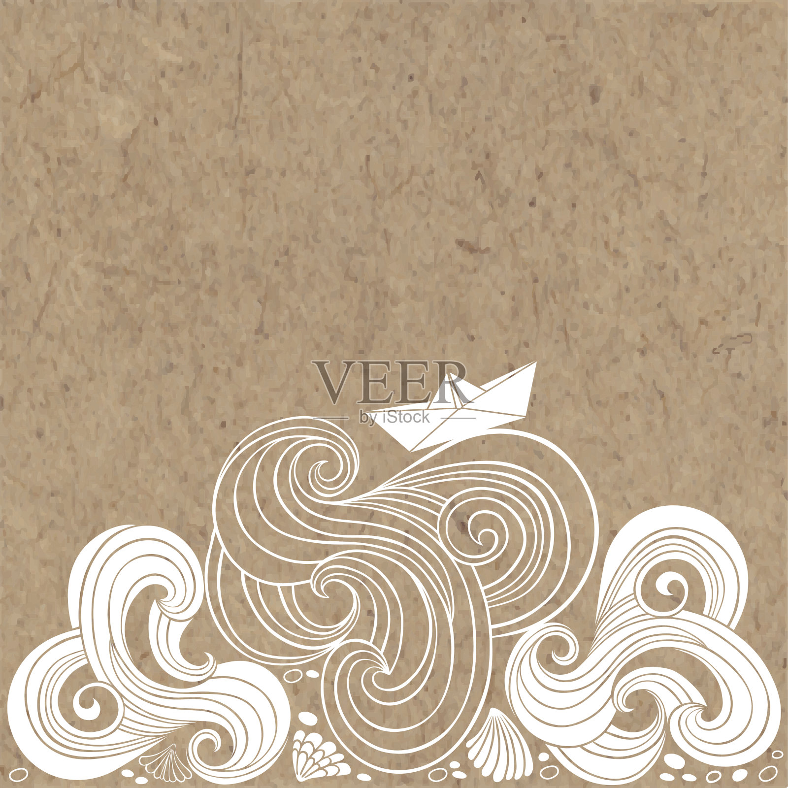 Marine background on kraft paper. Vector illustration with space for text, can be used  creating card or invitation card.背景图片素材