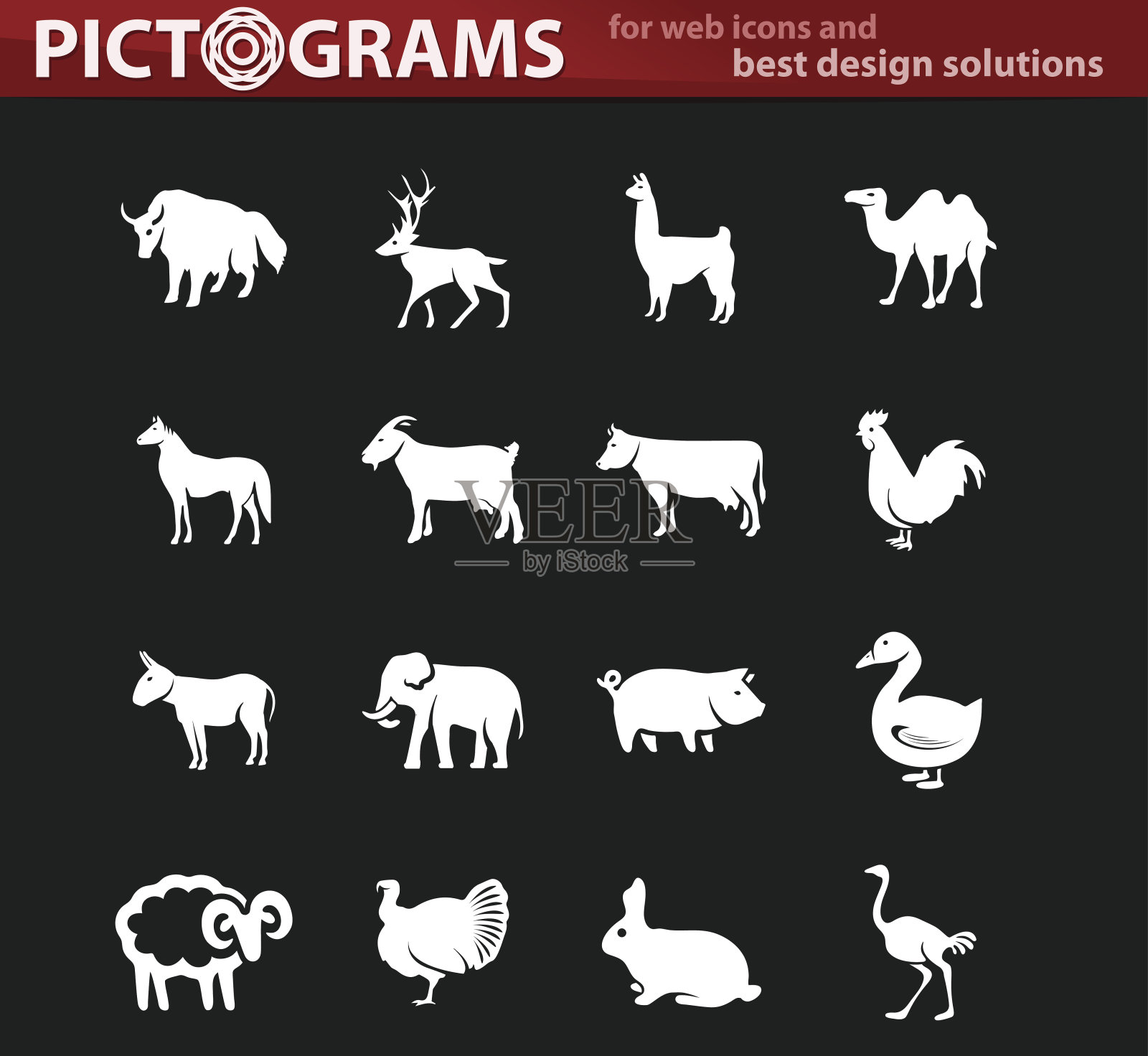 家畜和农场动物图标设置插画图片素材