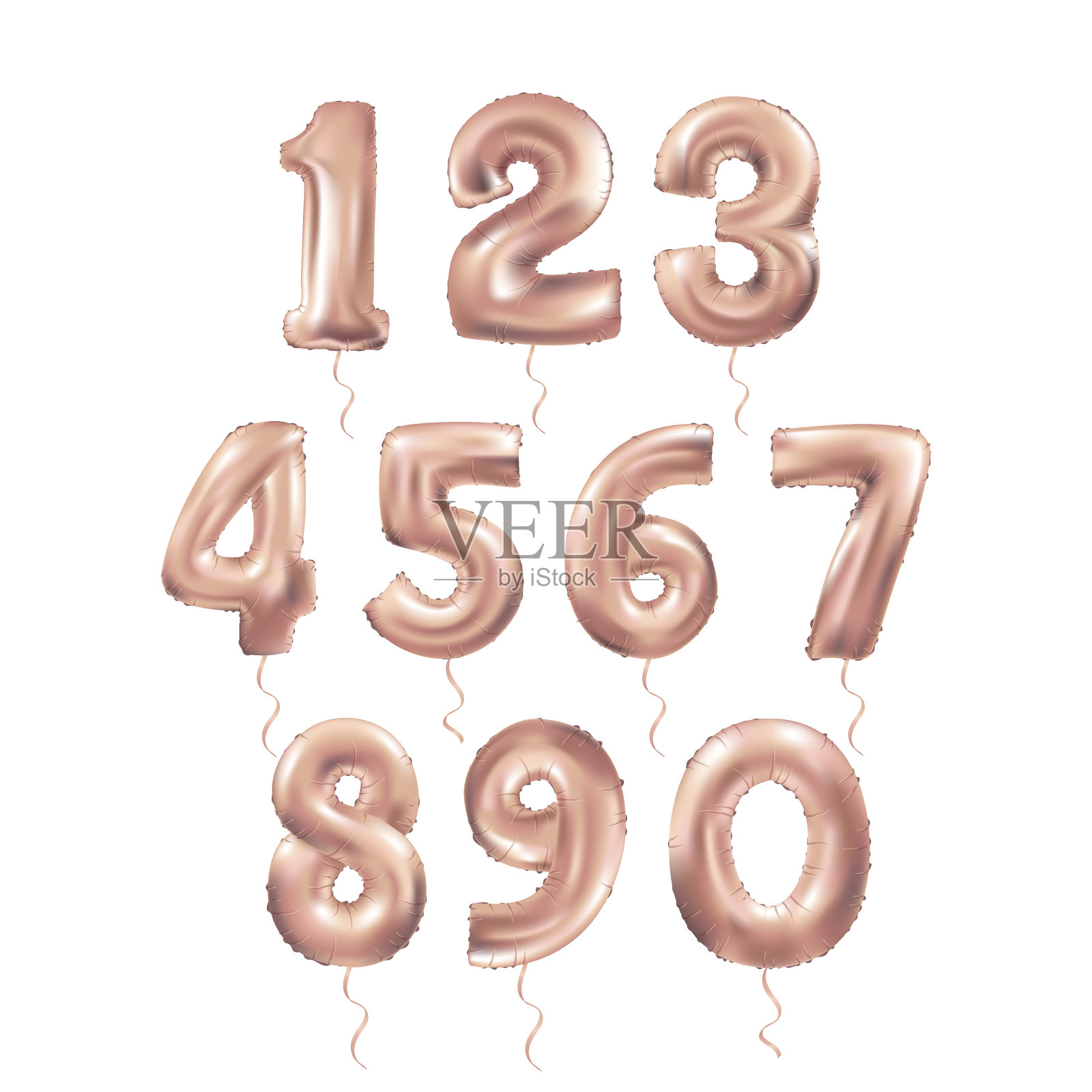 金属粉色字母气球123插画图片素材