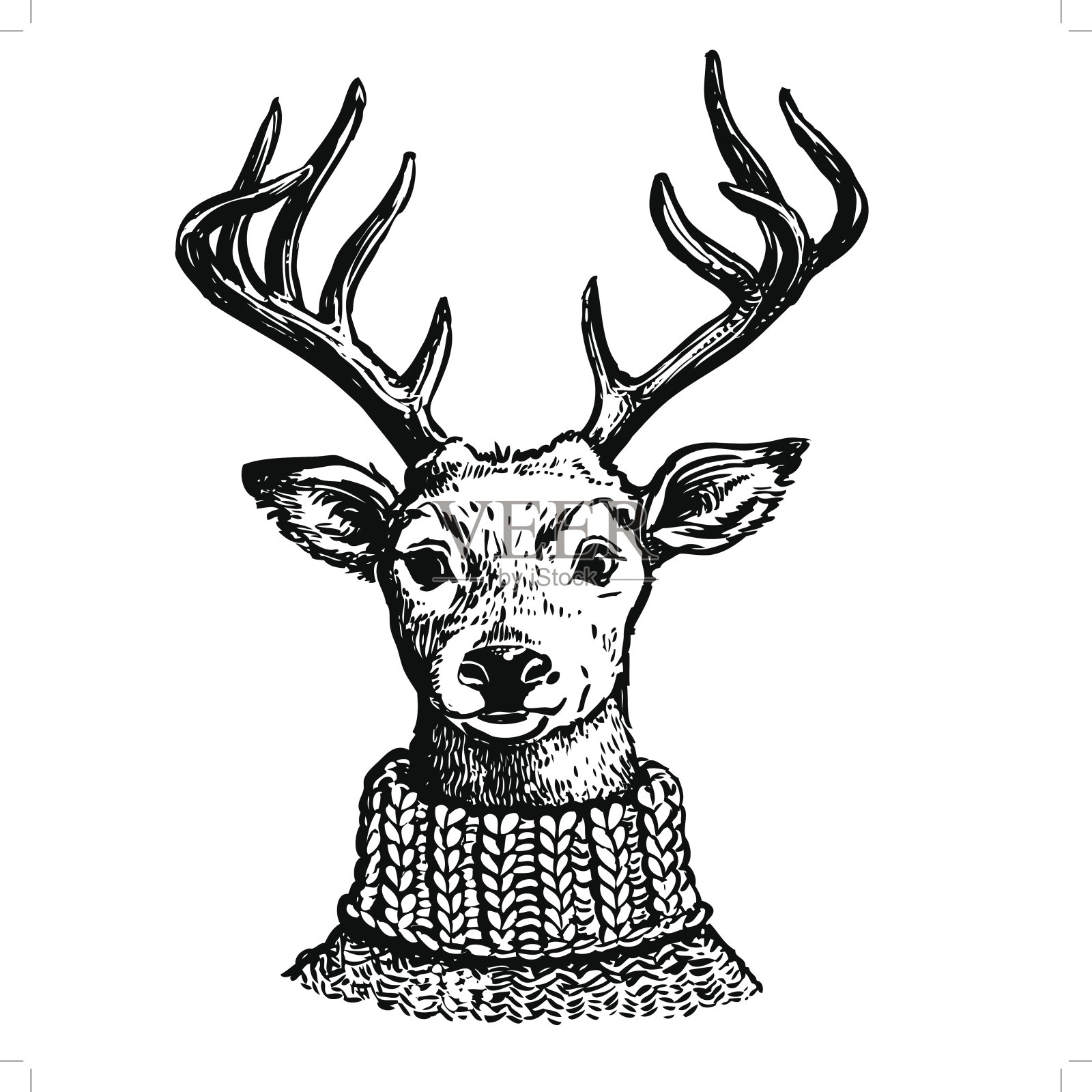 墨水画的驯鹿在针织毛衣插画图片素材