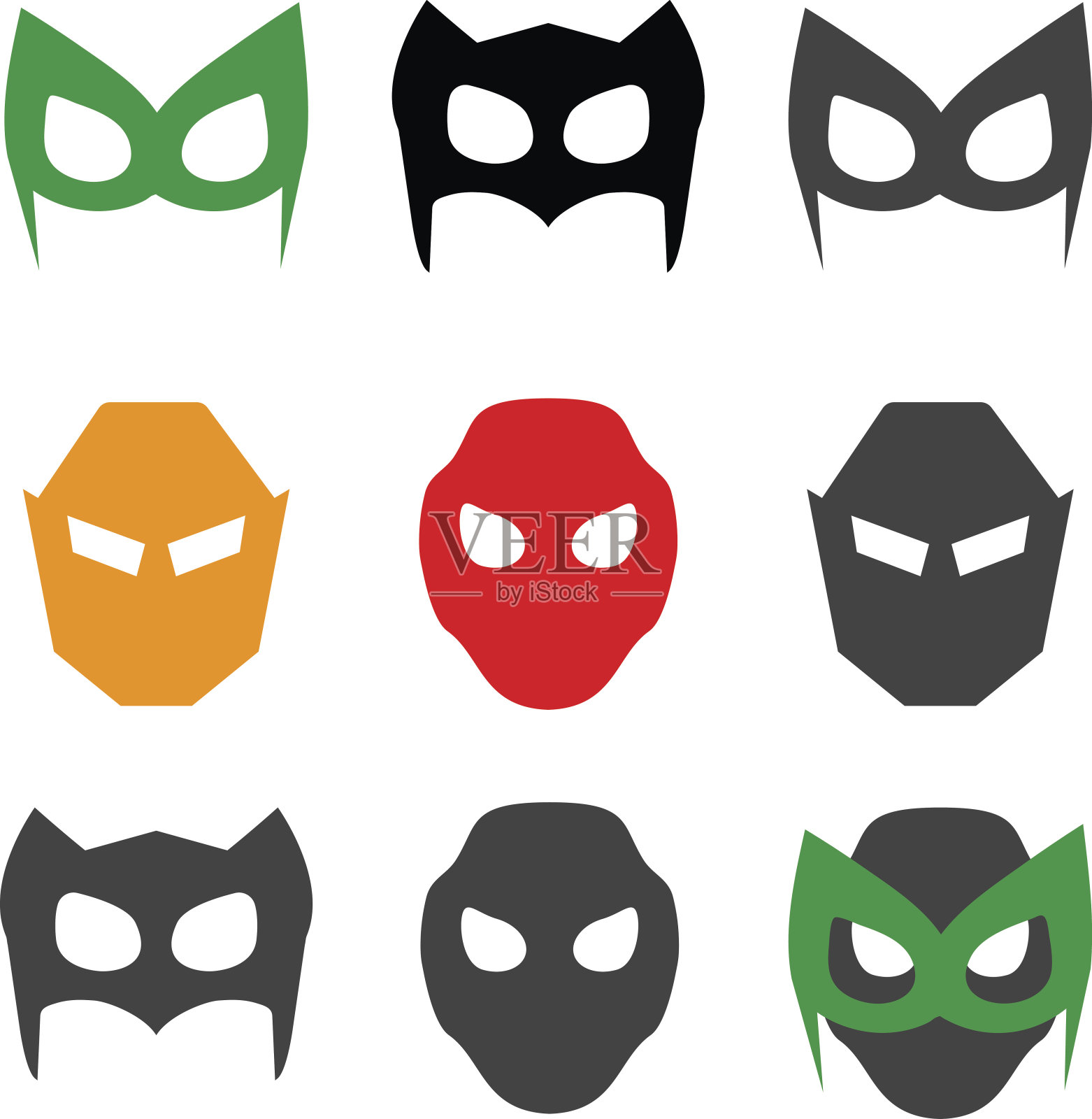 超级英雄面具矢量插图集。英雄面具向量插画图片素材