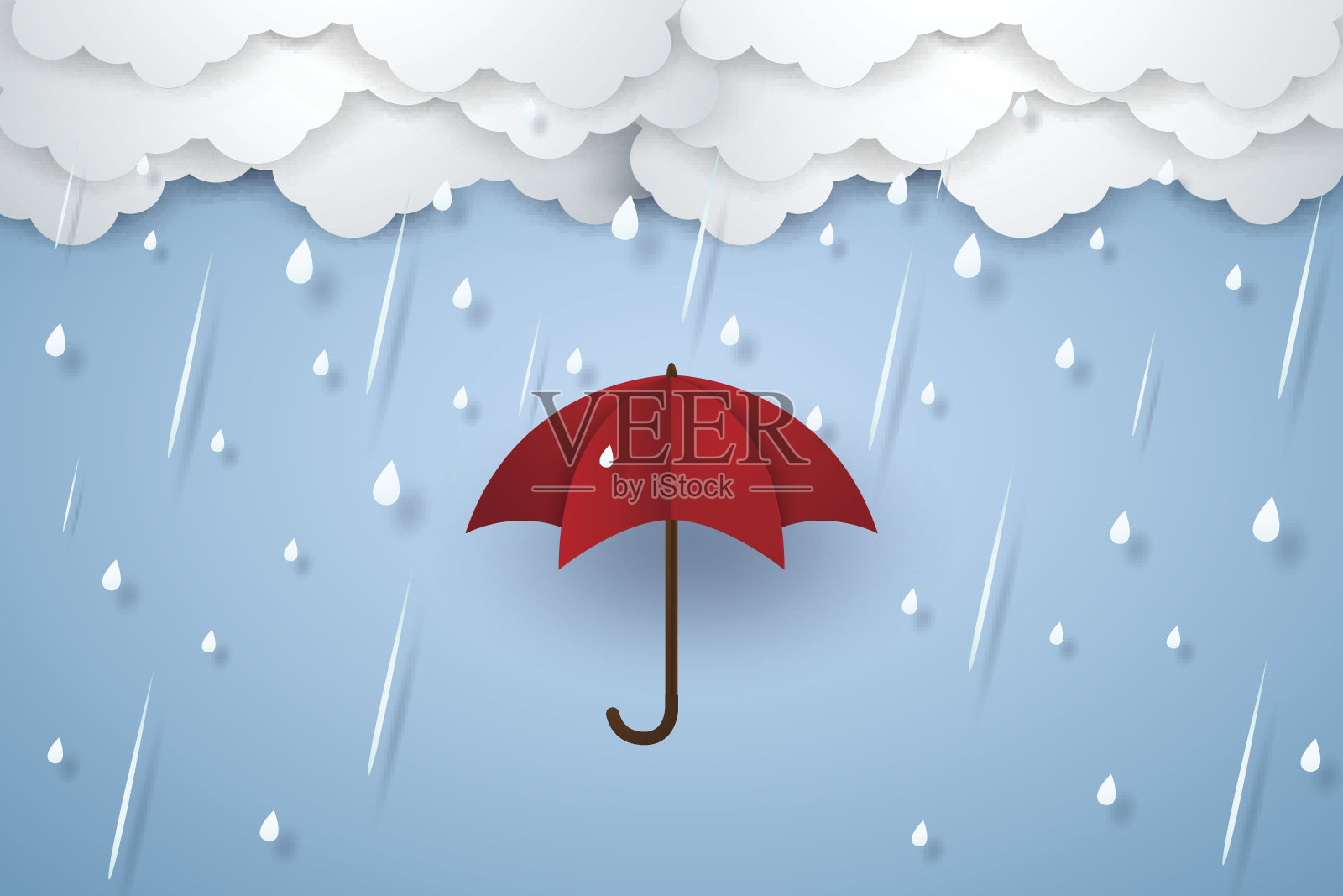 伞下大雨，雨季多插画图片素材