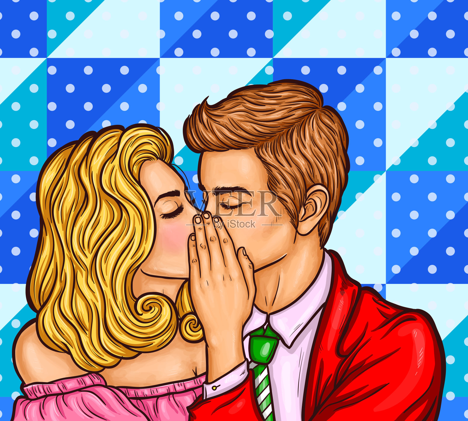 流行艺术亲吻男人和女人插画图片素材